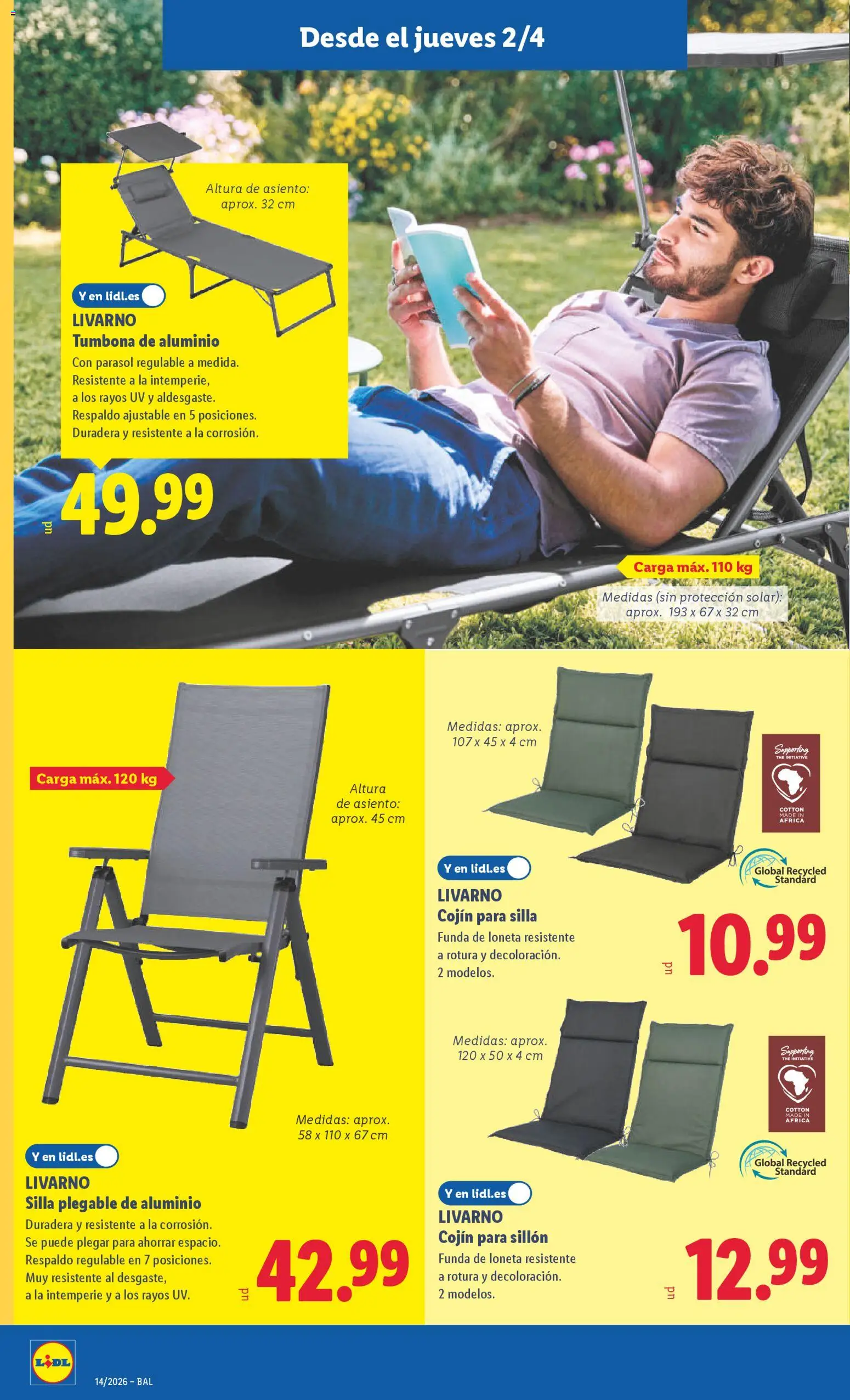 Lidl folleto de bazar │ válido desde el 30.03.2026 | Página: 16 | Productos: Tumbona, Cojín, Sillón, Silla
