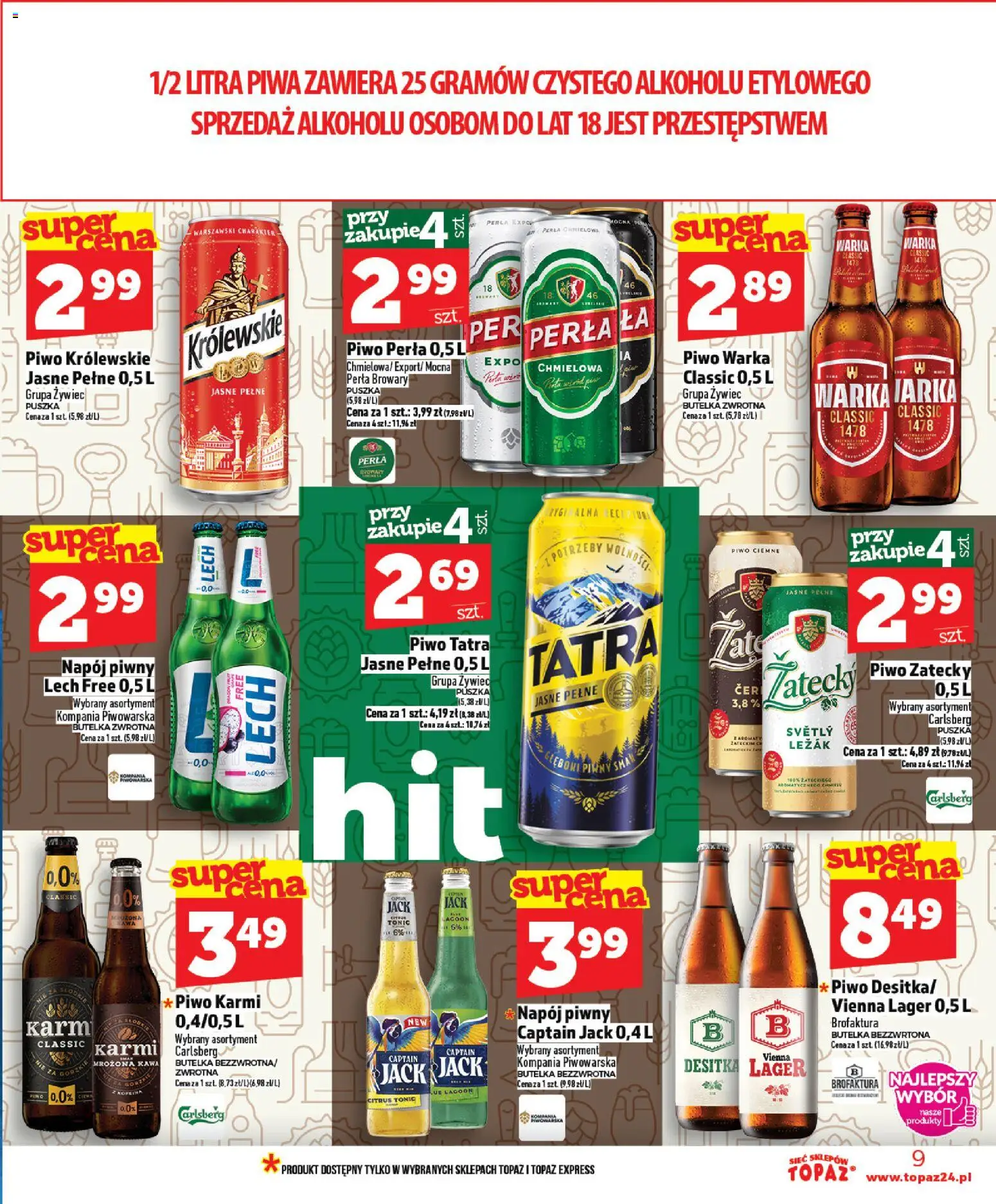 Topaz gazetka od 12.03.2026 | Strona: 9 | Produkty: Leżak, Piwo perła, Kawa, Piwo