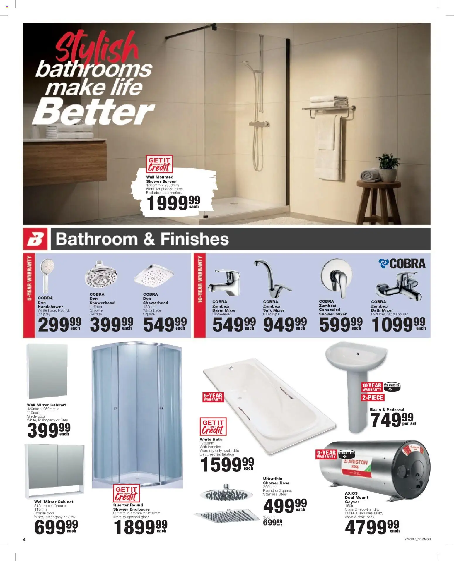 New Build It catalogue – valid from 24.04.2026 | Page: 4 | Products: Pedestal, Mixer, Shower, Sink