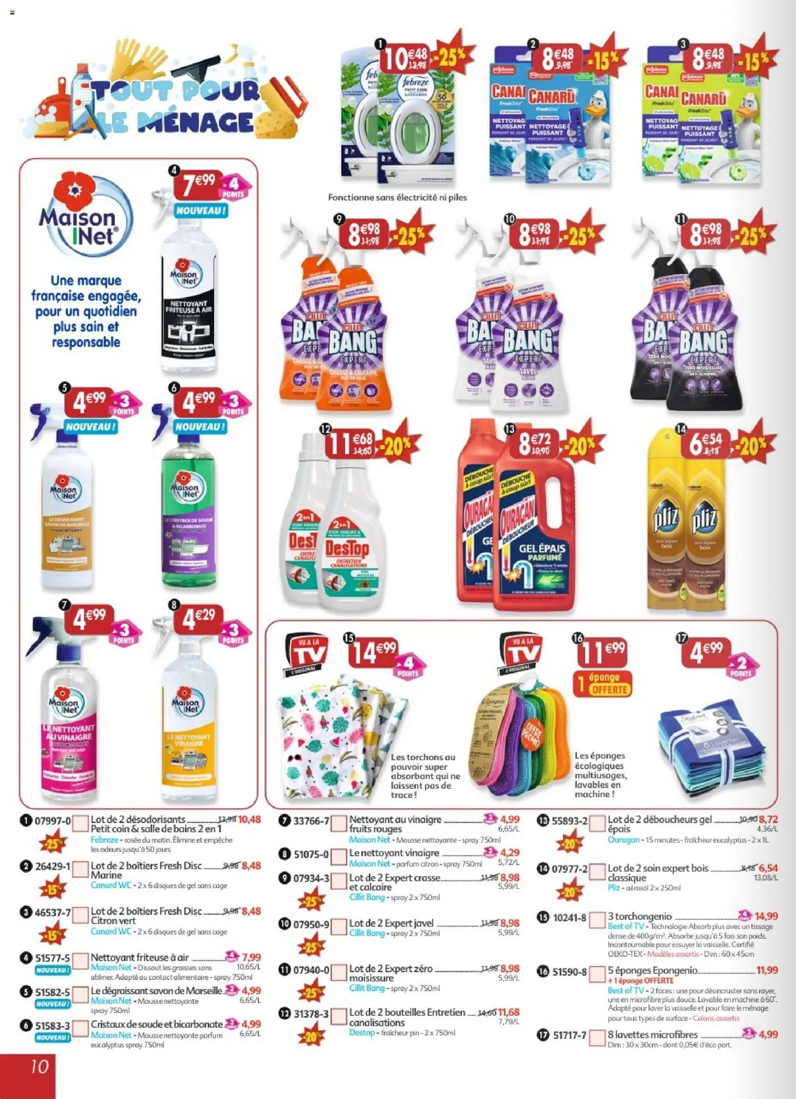 {H1} | Page: 10 | Produits: Citron, Friteuse, Vinaigre, Piles