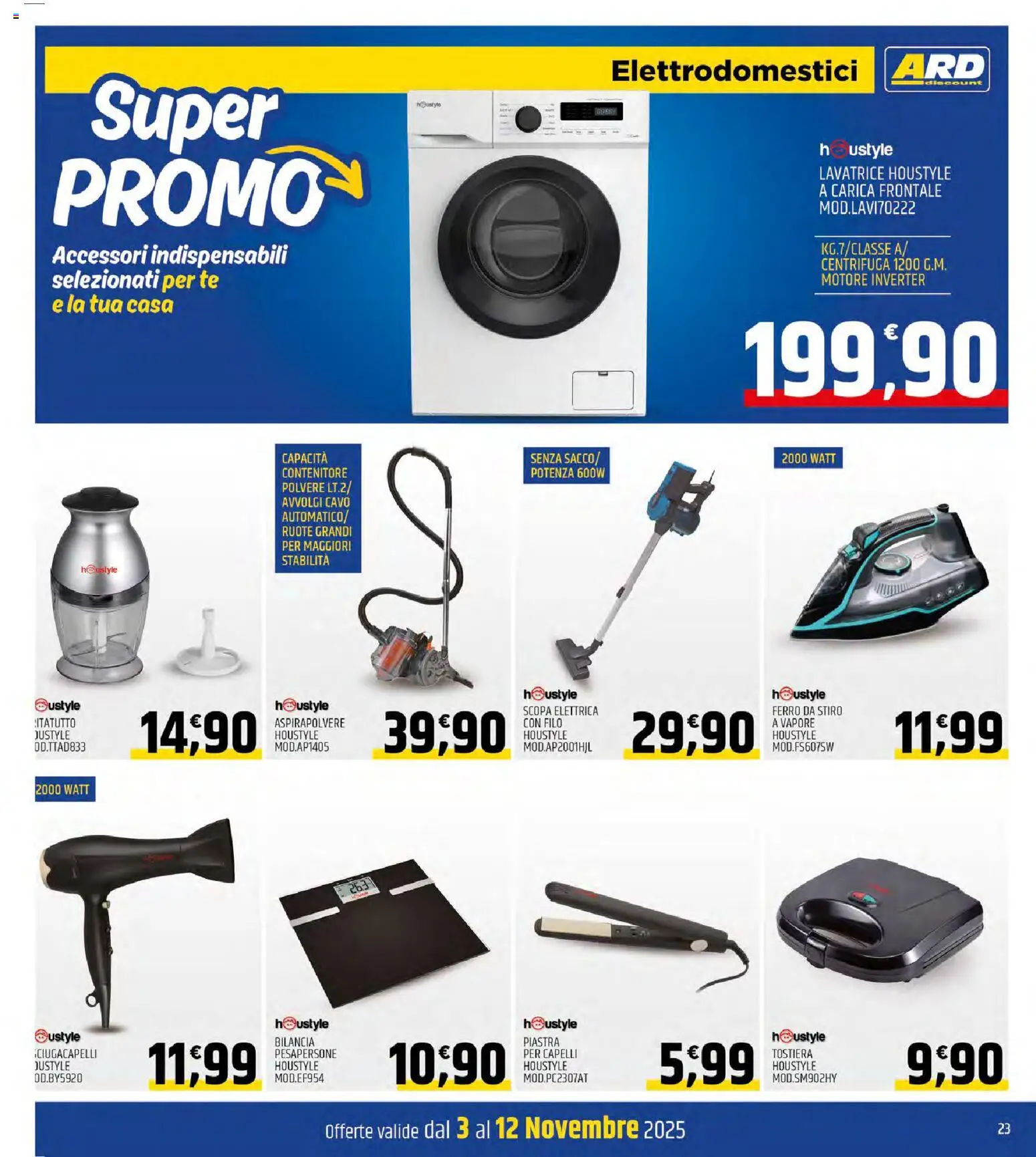 Volantino ARD Discount del 03.11.2025 | Pagina: 23 | Prodotti: Scopa elettrica, Tè, Scopa, Cavo