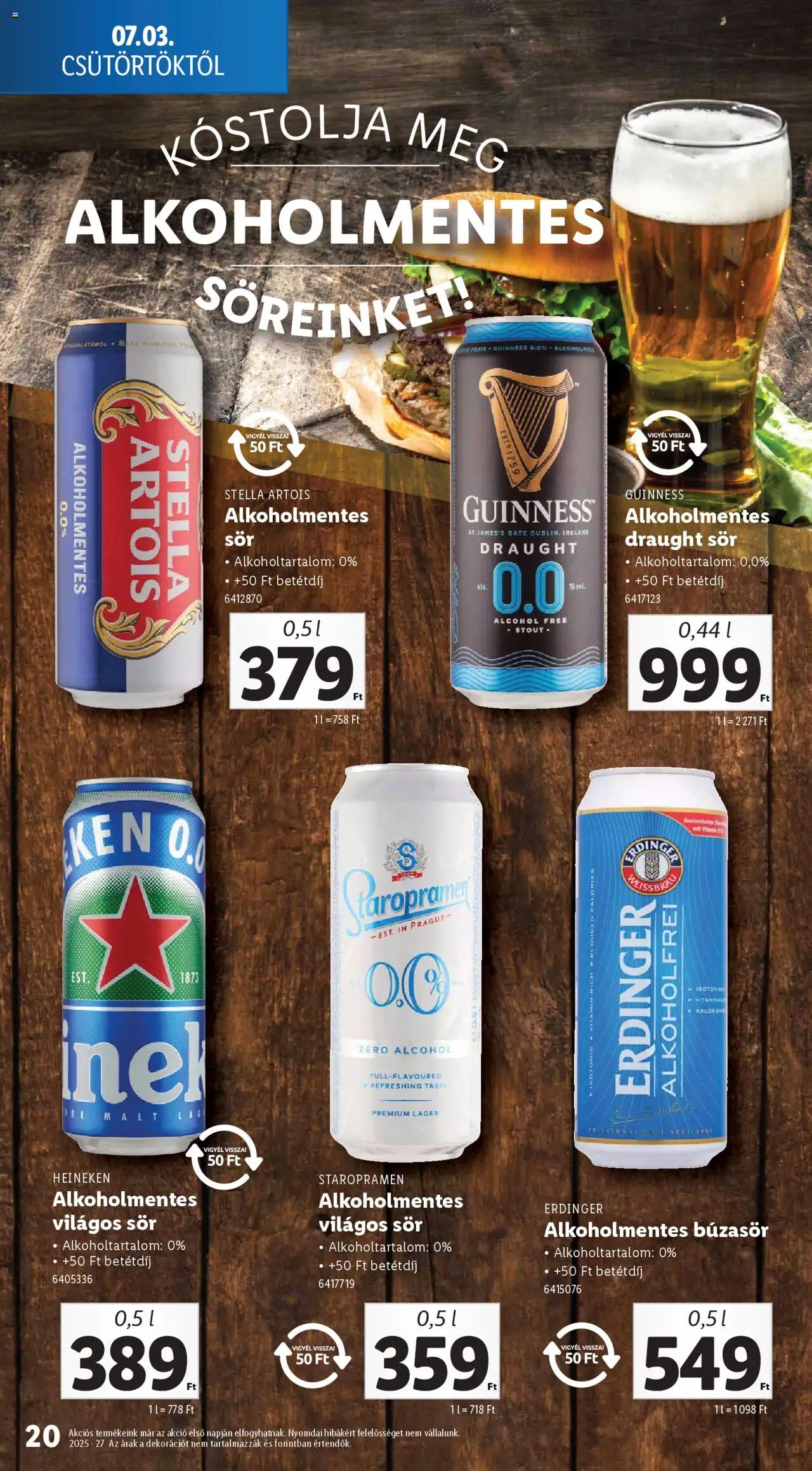 Lidl akciós ujság - amely érvényes a következő dátumtól: 03.07.2025 | Oldal: 20 | Termékek: Búzasör, Heineken, Stella artois, Sör