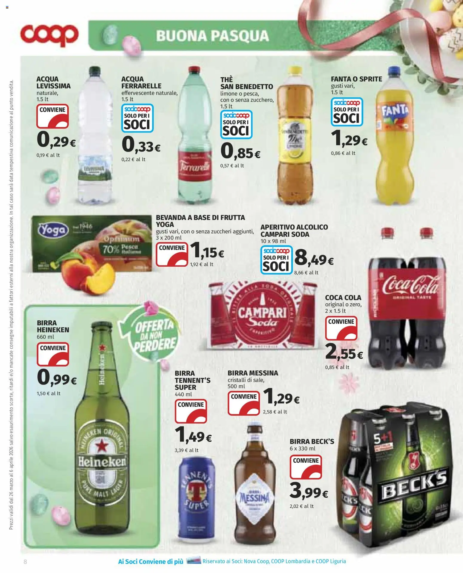 Volantino COOP del 26.03.2026 | Pagina: 8 | Prodotti: Tennent's, Acqua, Pesca, Data