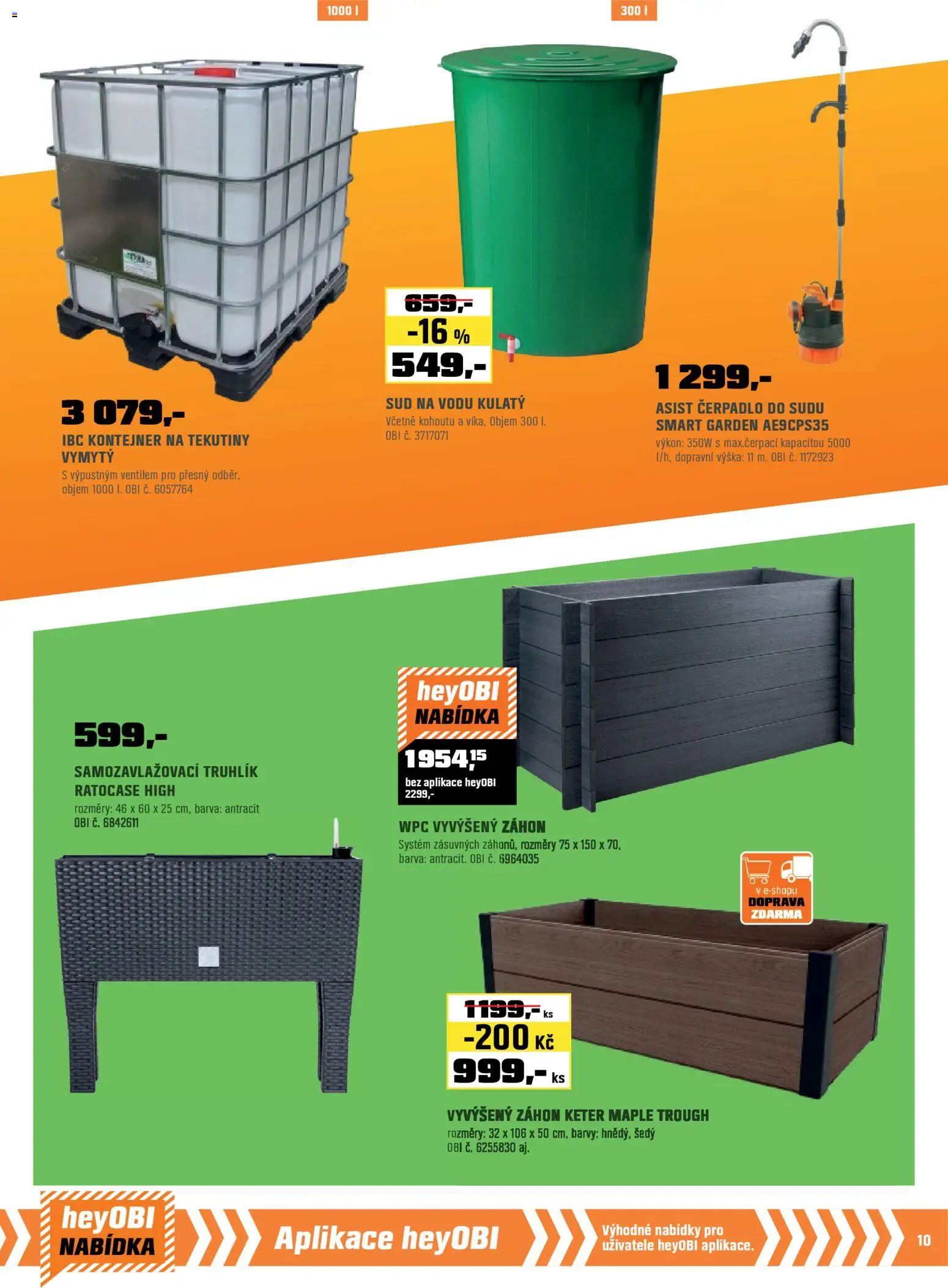 OBI leták od 01.03.2026 | Strana: 11 | Produkty: Čerpadlo do sudu, Samozavlažovací truhlík, Vyvýšený záhon, Čerpadlo