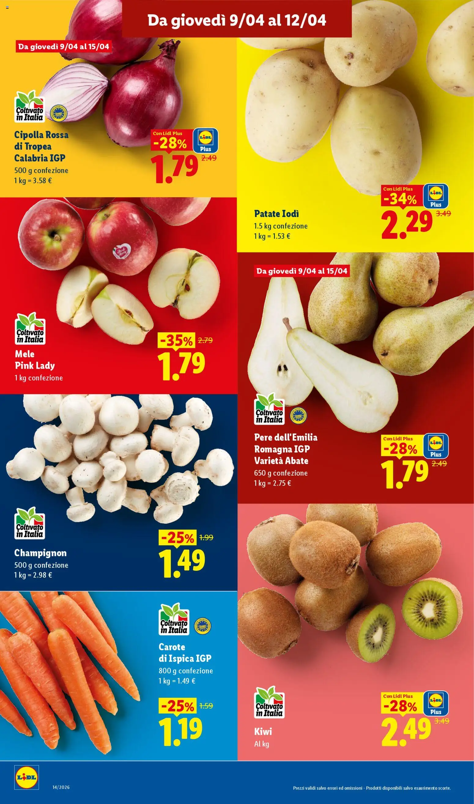 Volantino Lidl del 09.04.2026 | Pagina: 2 | Prodotti: Mele, Kiwi, Patate, Carote
