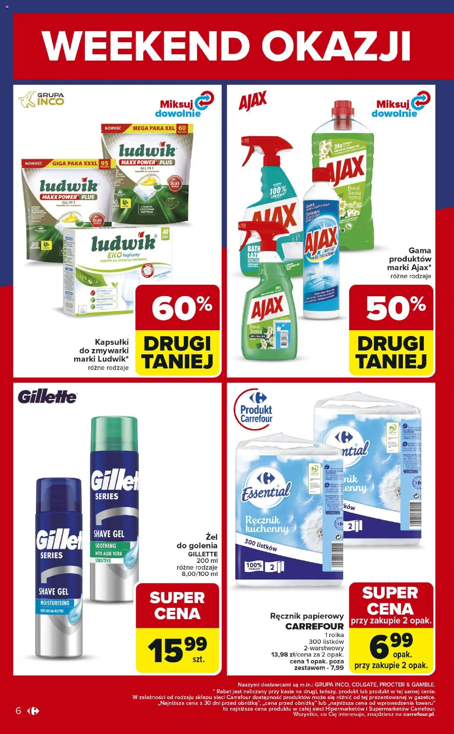 Carrefour Gazetka - Weekend okazji od 12.02.2026 | Strona: 6 | Produkty: Gillette, Ręcznik papierowy