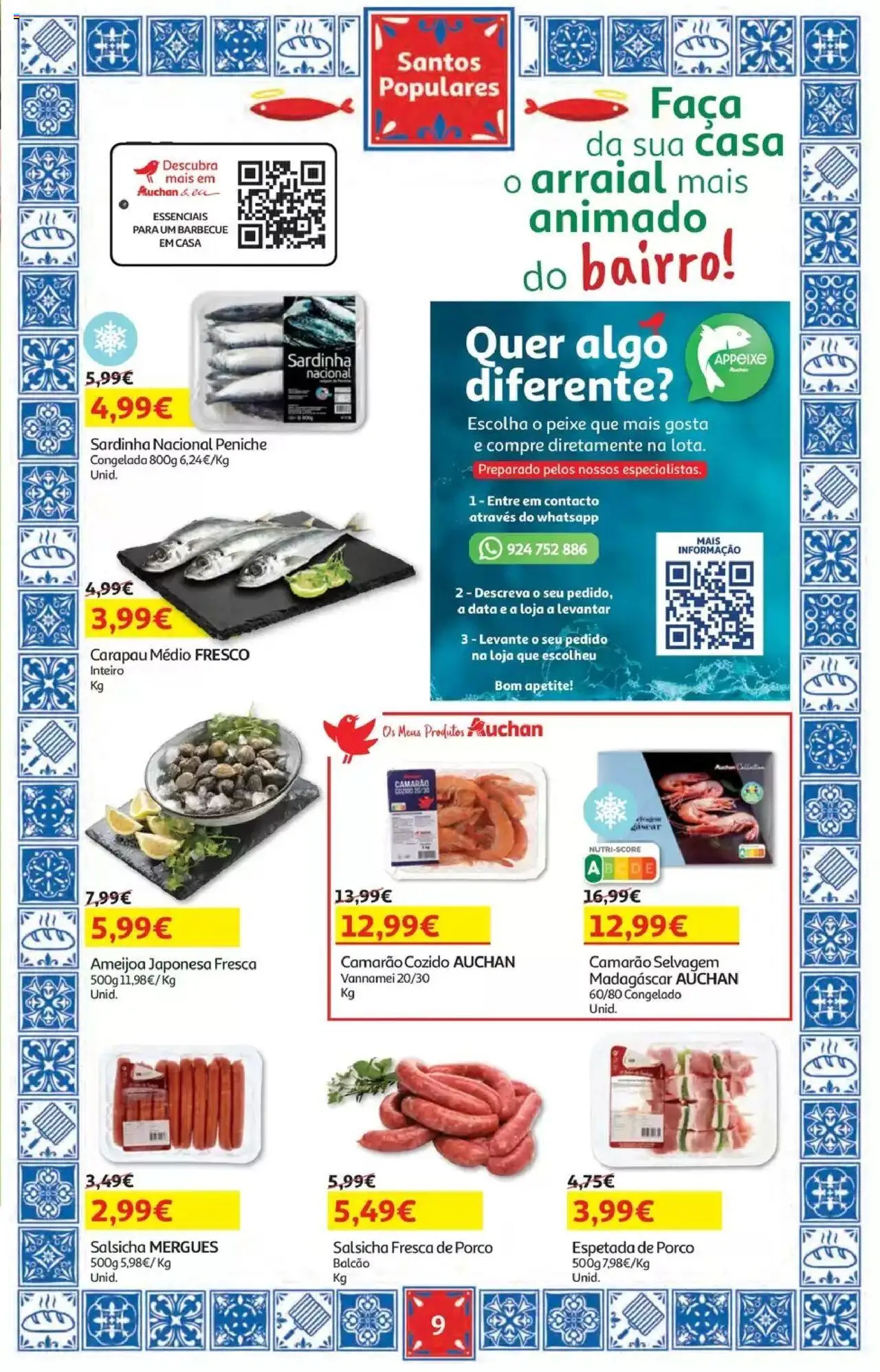 Auchan - Folheto Viagem e Praia │ válido de 02.06.2025 | Página: 9 | Produtos: Faca, Camarão, Salsicha, Peixe