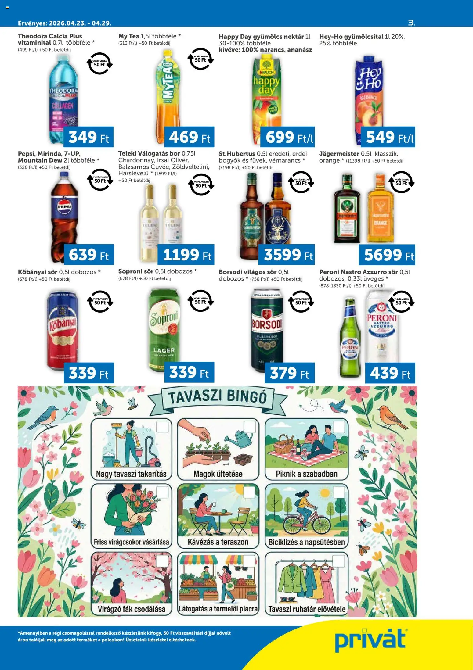 PRIVÁT akciós ujság - amely érvényes a következő dátumtól: 23.04.2026 | Oldal: 3 | Termékek: Jägermeister, Gyümölcsital, Bor, Sör