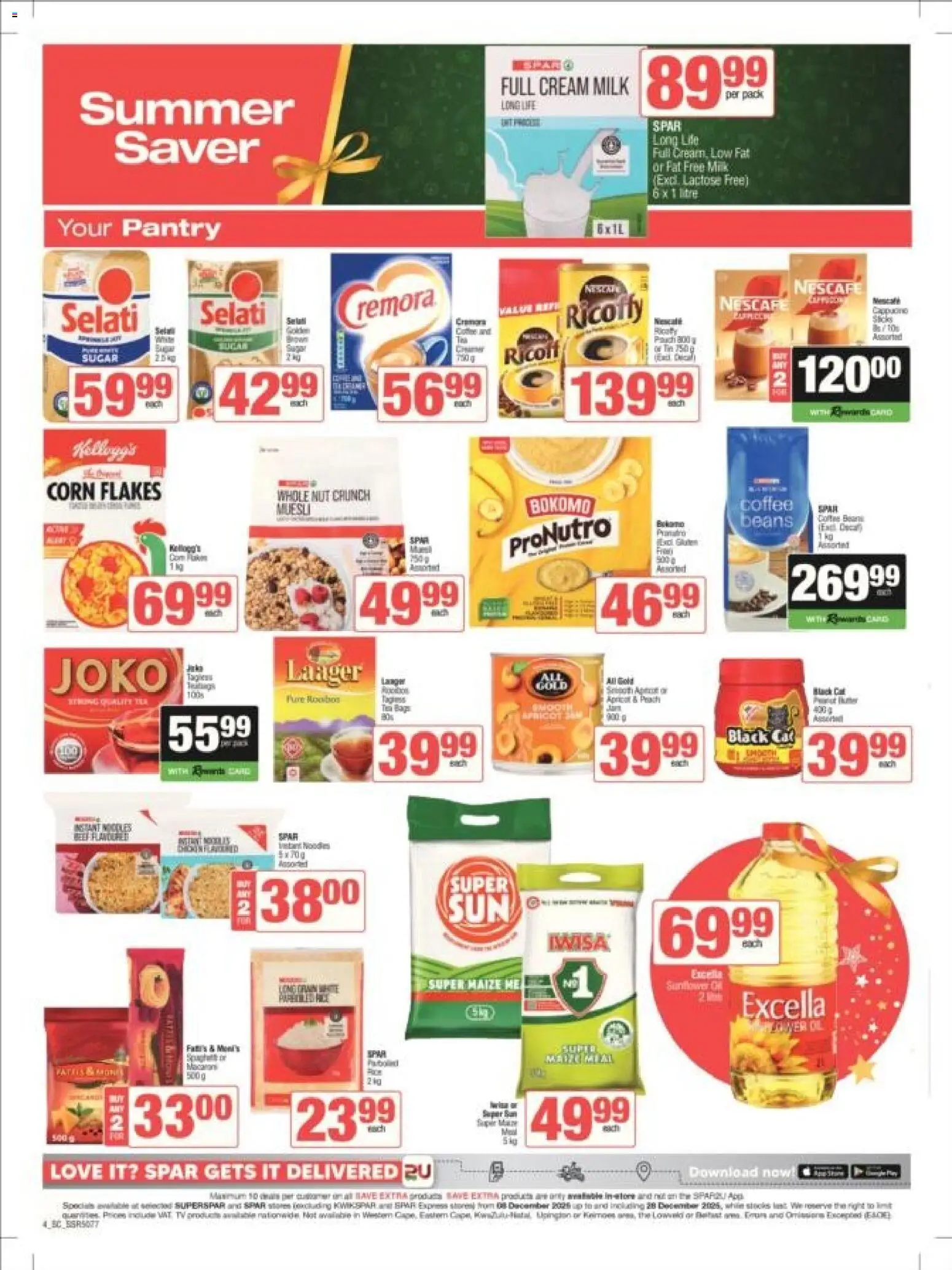 New Superspar catalogue – valid from 08.12.2025 | Page: 4 | Products: Milk, Cream, Sugar, Peach