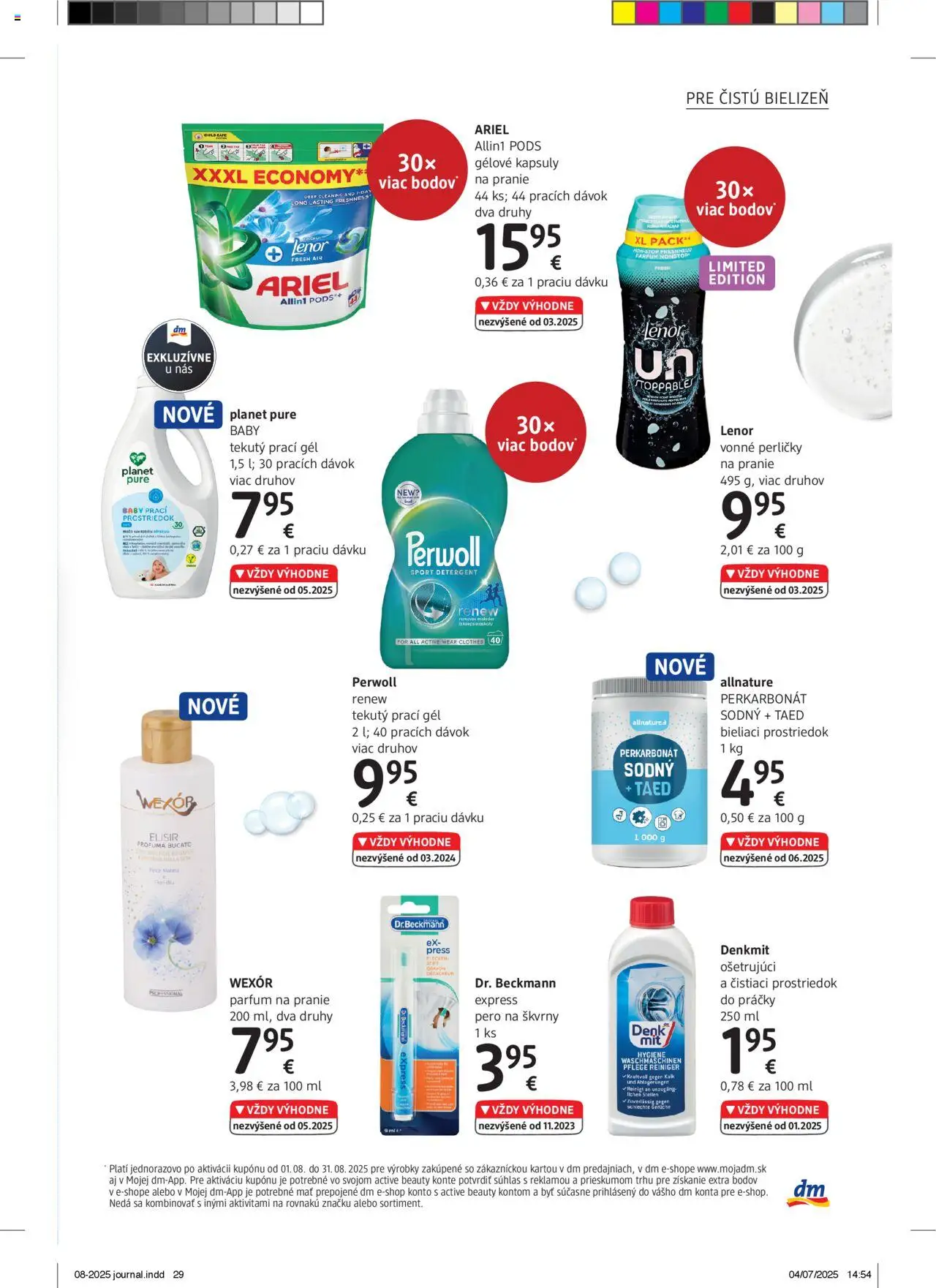 dm drogerie Journal august 2025 │ platný od 01.08.2025 | Strana: 29 | Produkty: Práčky, Perwoll, Čistiaci prostriedok, Ariel