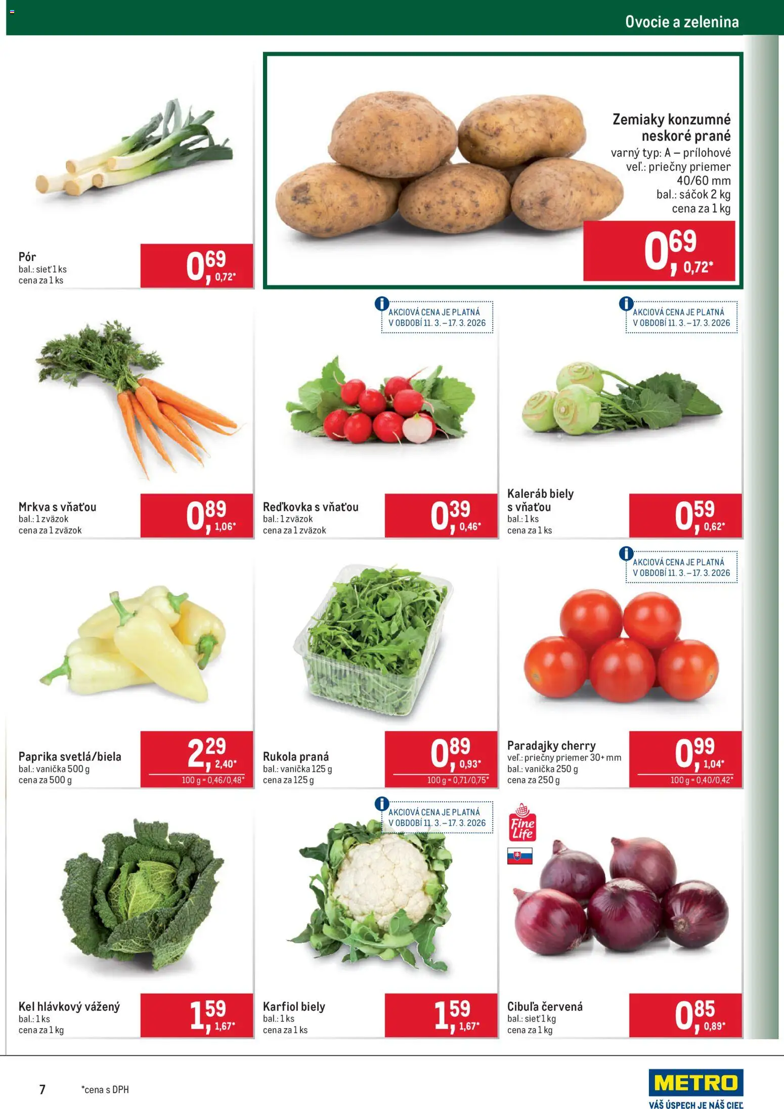 Nové Metro akcie – leták je platný od 11.03.2026 | Strana: 7 | Produkty: Paprika, Karfiol, Mrkva, Ovocie