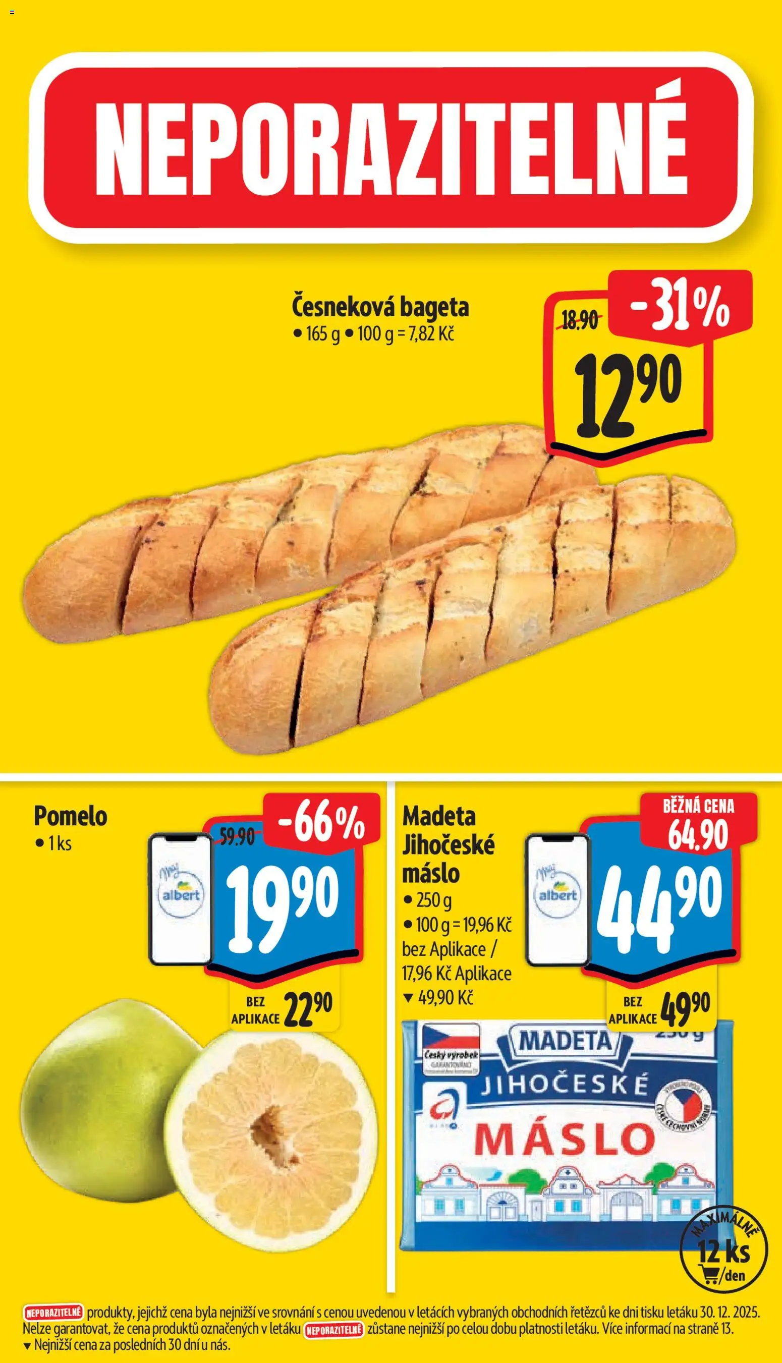 Albert leták - Supermarket od 07.01.2026 | Strana: 3 | Produkty: Pomelo, Máslo, Česneková bageta, Jihočeské máslo