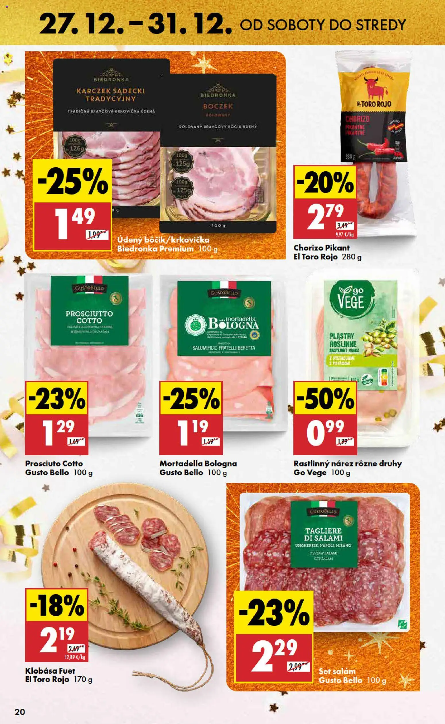 Nové Biedronka akcie – leták je platný od 27.12.2025 | Strana: 20 | Produkty: Klobása, Bravčová krkovička, Bravčový bôčik, Krkovička