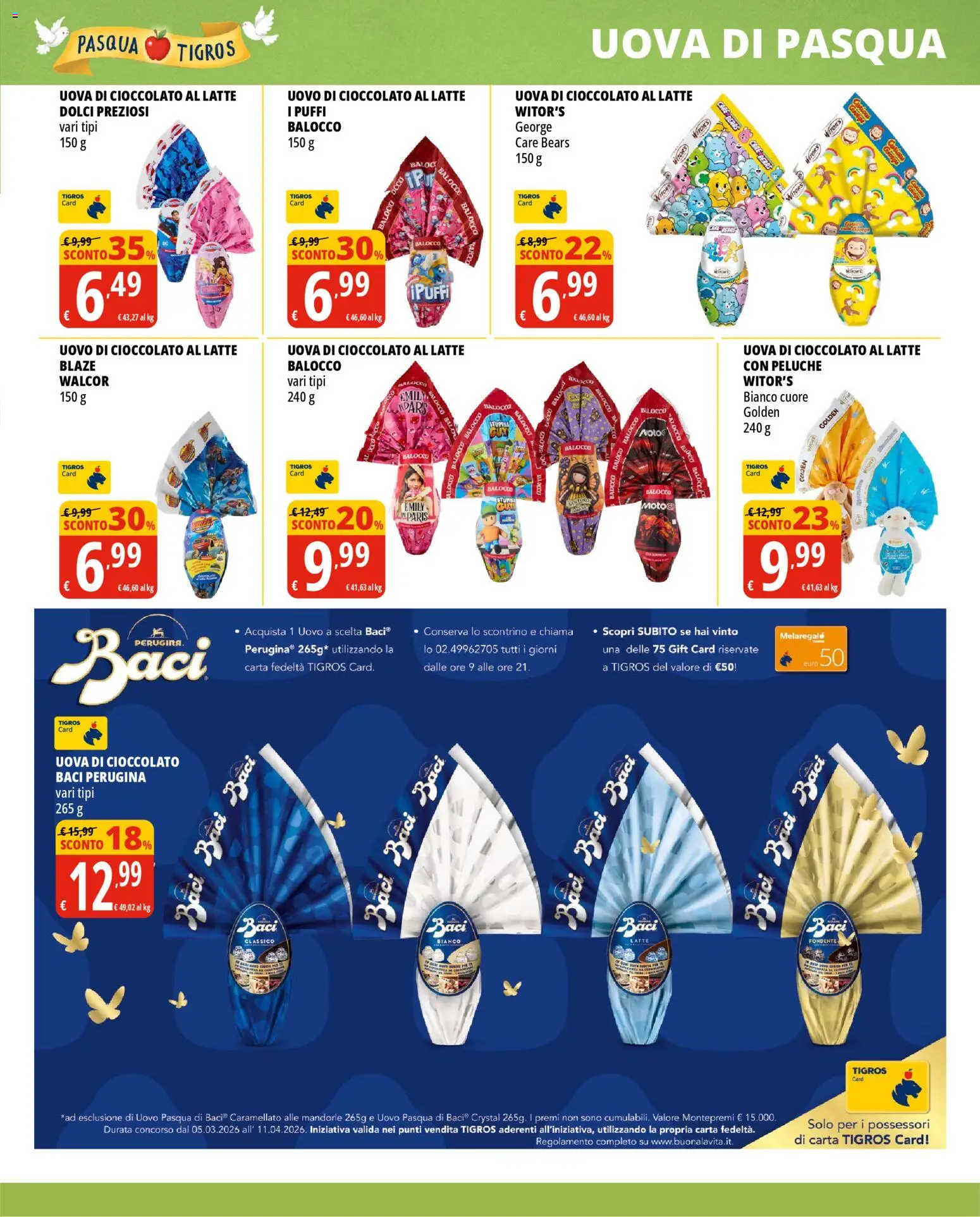Volantino Tigros del 24.03.2026 | Pagina: 3 | Prodotti: Peluche, Cioccolato, Latte, Mandorle