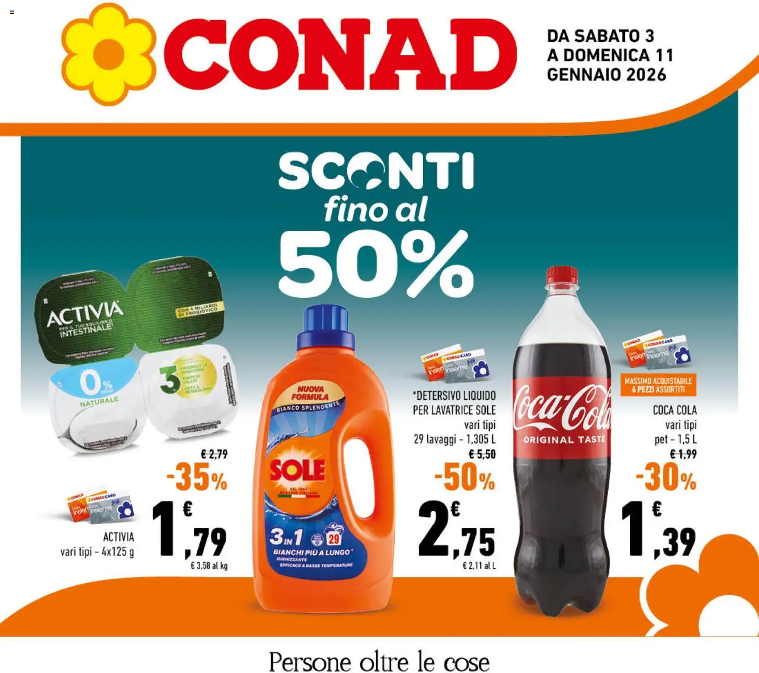 Volantino Conad del 03.01.2026 | Pagina: 1 | Prodotti: Lavatrice, Coca Cola