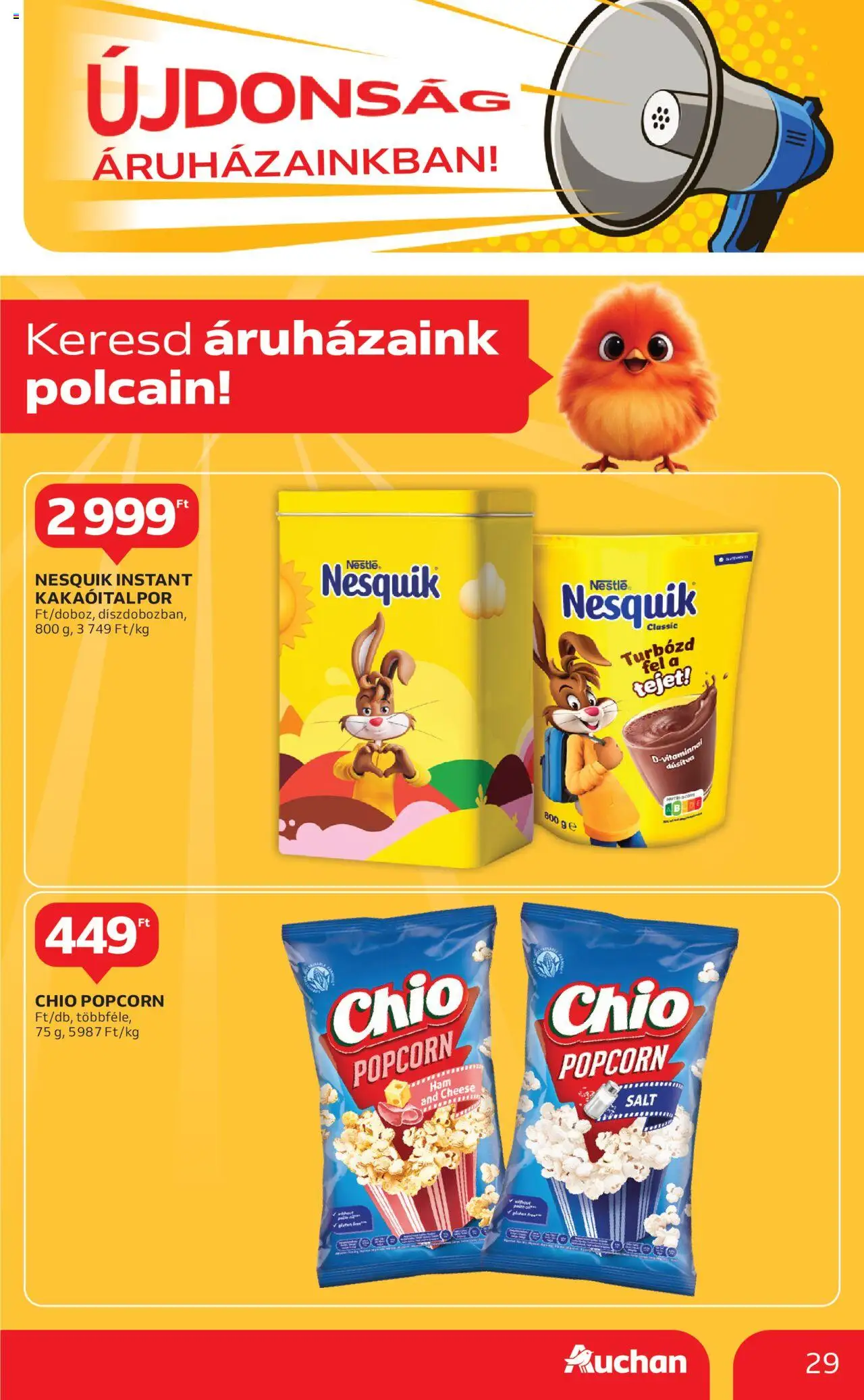 Auchan akciós ujság - amely érvényes a következő dátumtól: 09.10.2025 | Oldal: 29 | Termékek: Popcorn, Nesquik