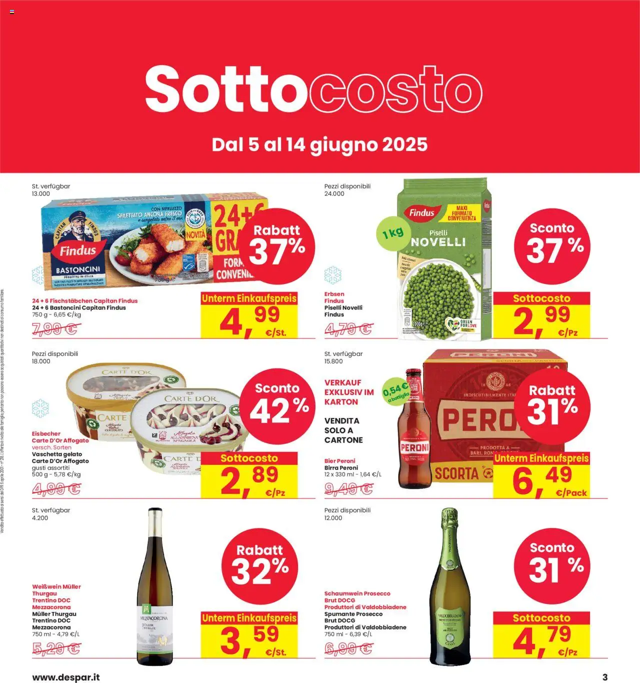 Volantino Interspar del 05.06.2025 | Pagina: 3 | Prodotti: Birra, Gelato, Spumante, Bottiglia
