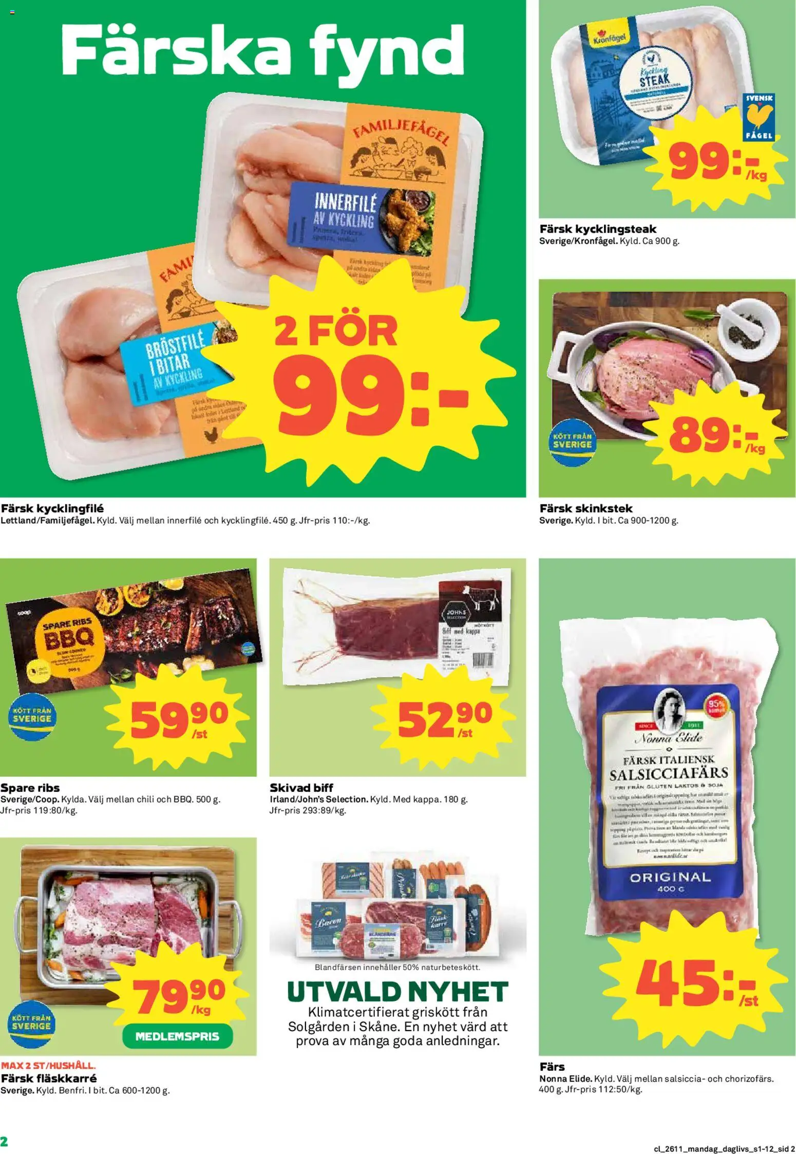 Coop Daglivs reklamblad aktuell från 09.03.2026 | Sida: 2 | Produkter: Bacon, Kycklingfile, Soja, Chili
