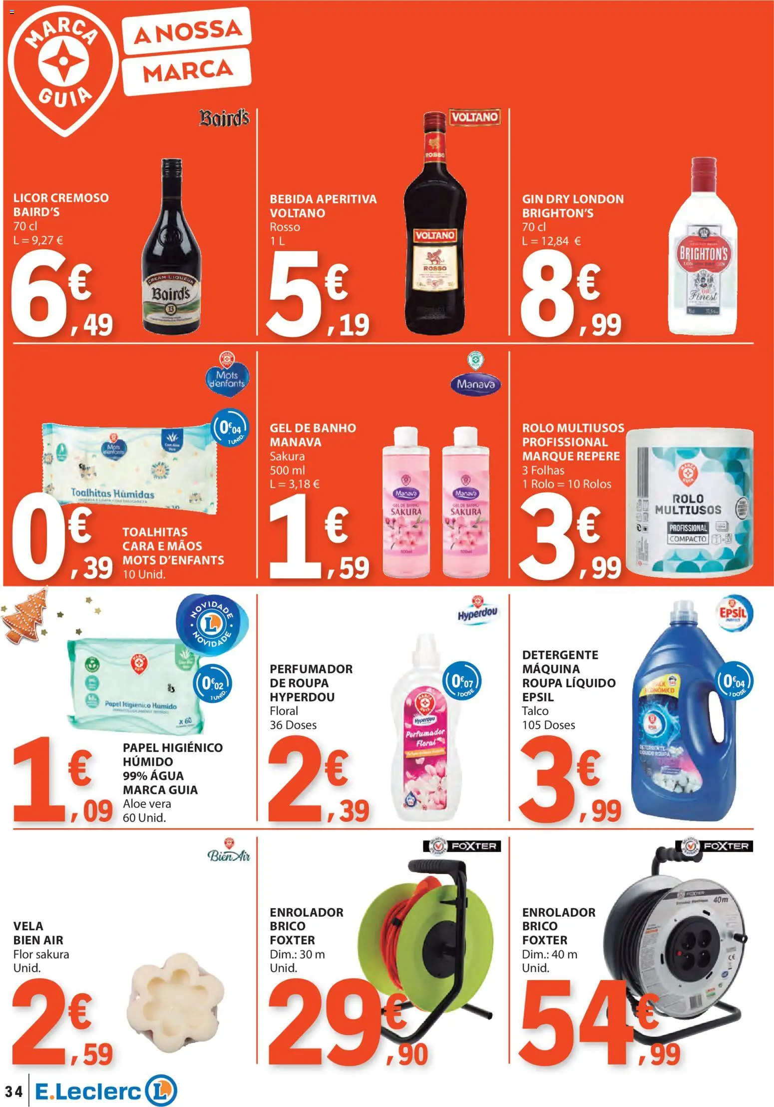 E.Leclerc folheto │ válido de 27.11.2025 | Página: 34 | Produtos: Gel de banho, Licor, Banho, Bebida