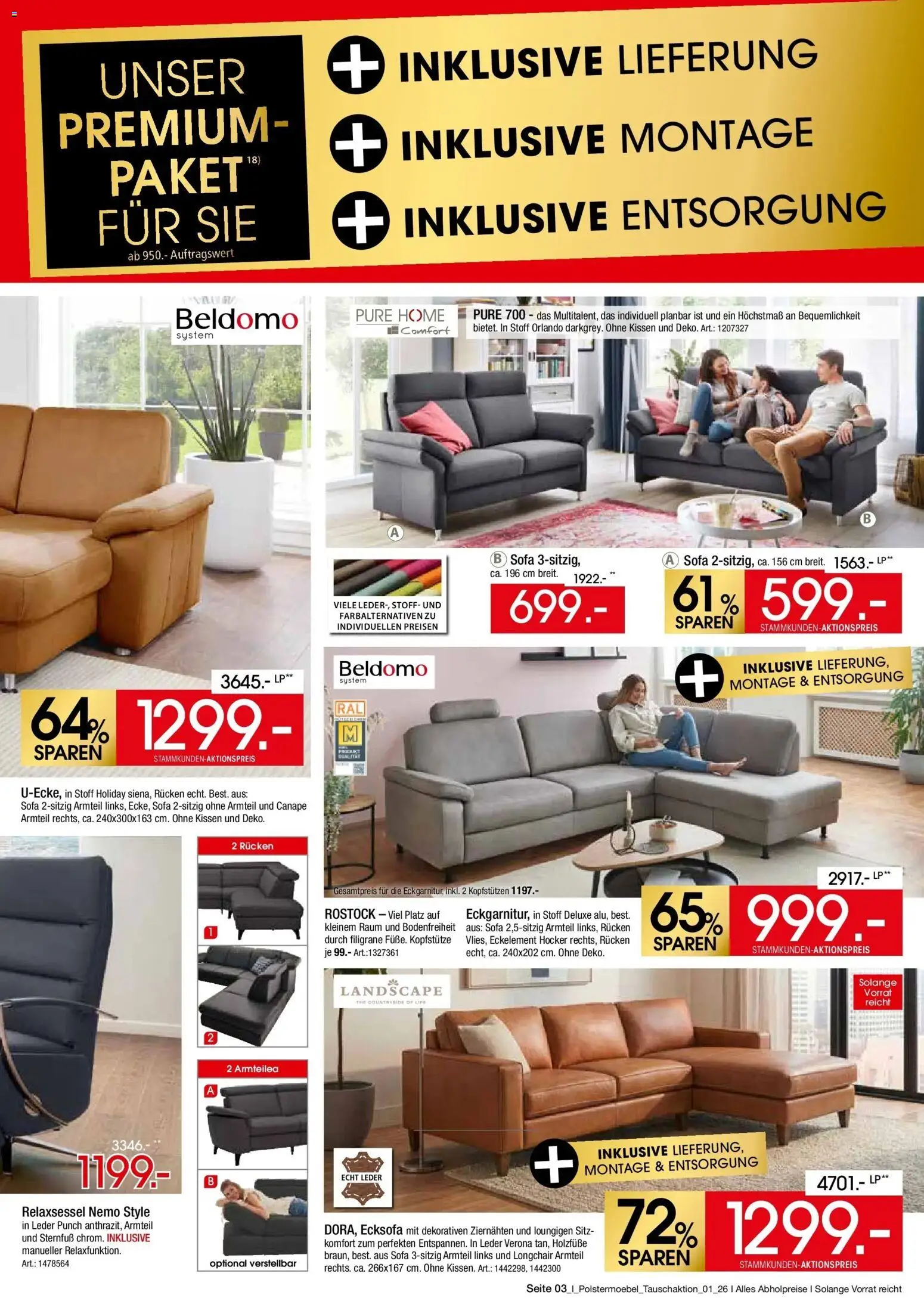 Zurbrüggen Polstermöbel Tauschaktion – gültig ab 17.04.2026 | Seite: 3 | Produkte: Hocker, Ecksofa, Relaxsessel, Kissen