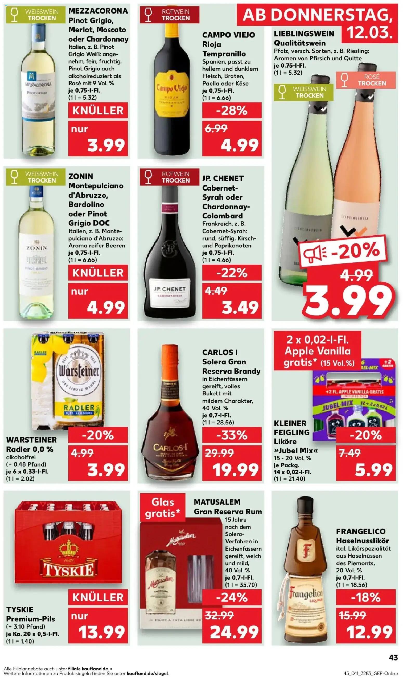 Kaufland Prospekt Görlitz	 – gültig ab 12.03.2026 | Seite: 43 | Produkte: Rotwein, Kleiner feigling, Radler, Pfirsich