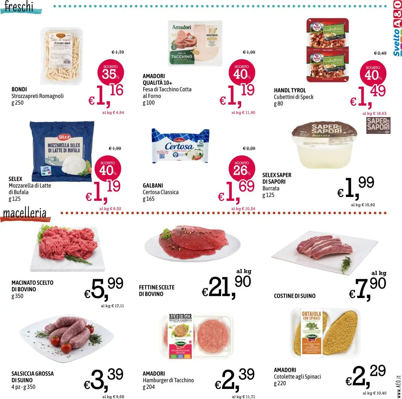 Volantino A&O del 16.10.2025 | Pagina: 3 | Prodotti: Mozzarella, Salsiccia, Burrata, Macinato