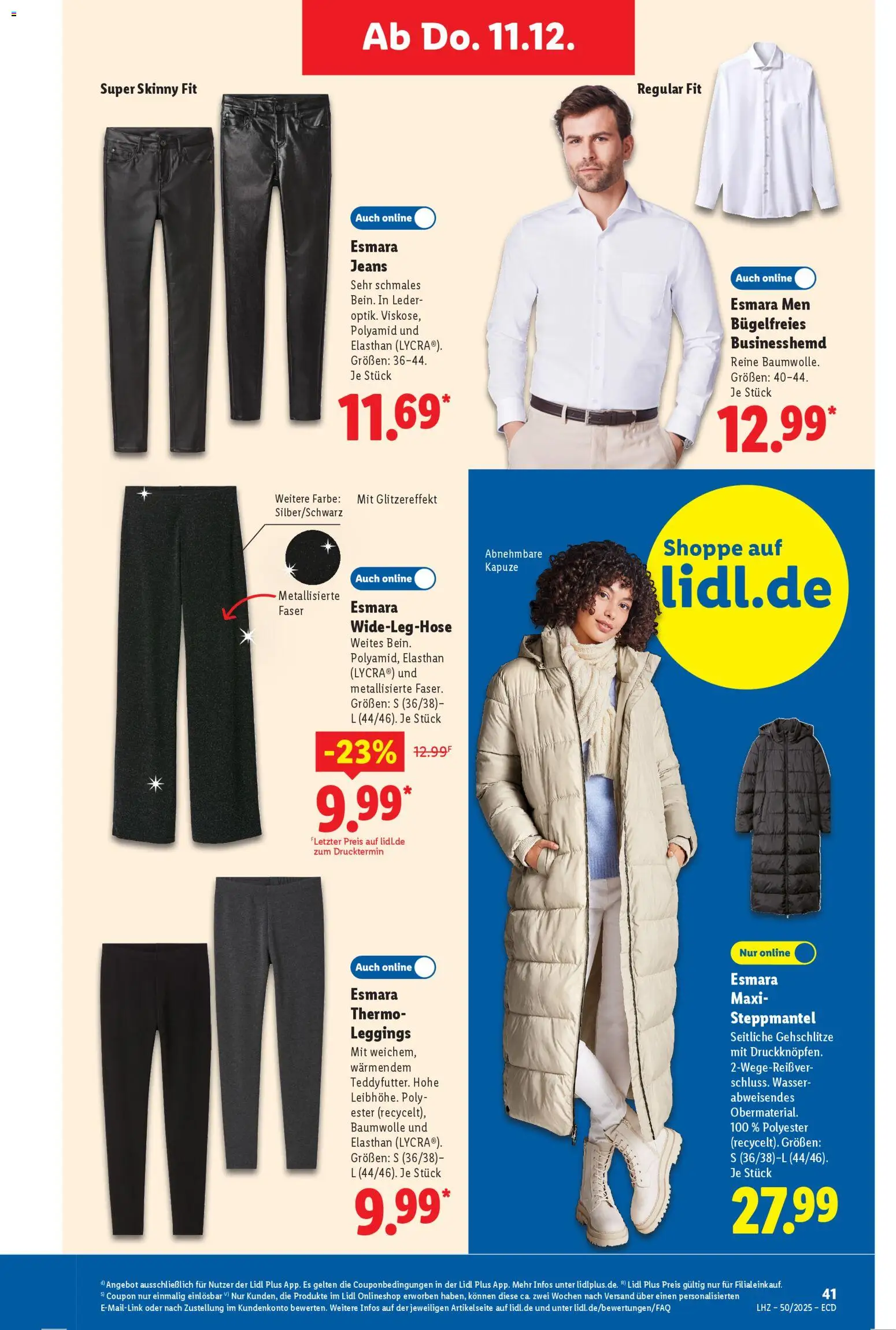 Lidl - Prospekt – gültig ab 08.12.2025 | Seite: 23 | Produkte: Steppmantel, Wasser, Leggings, Jeans
