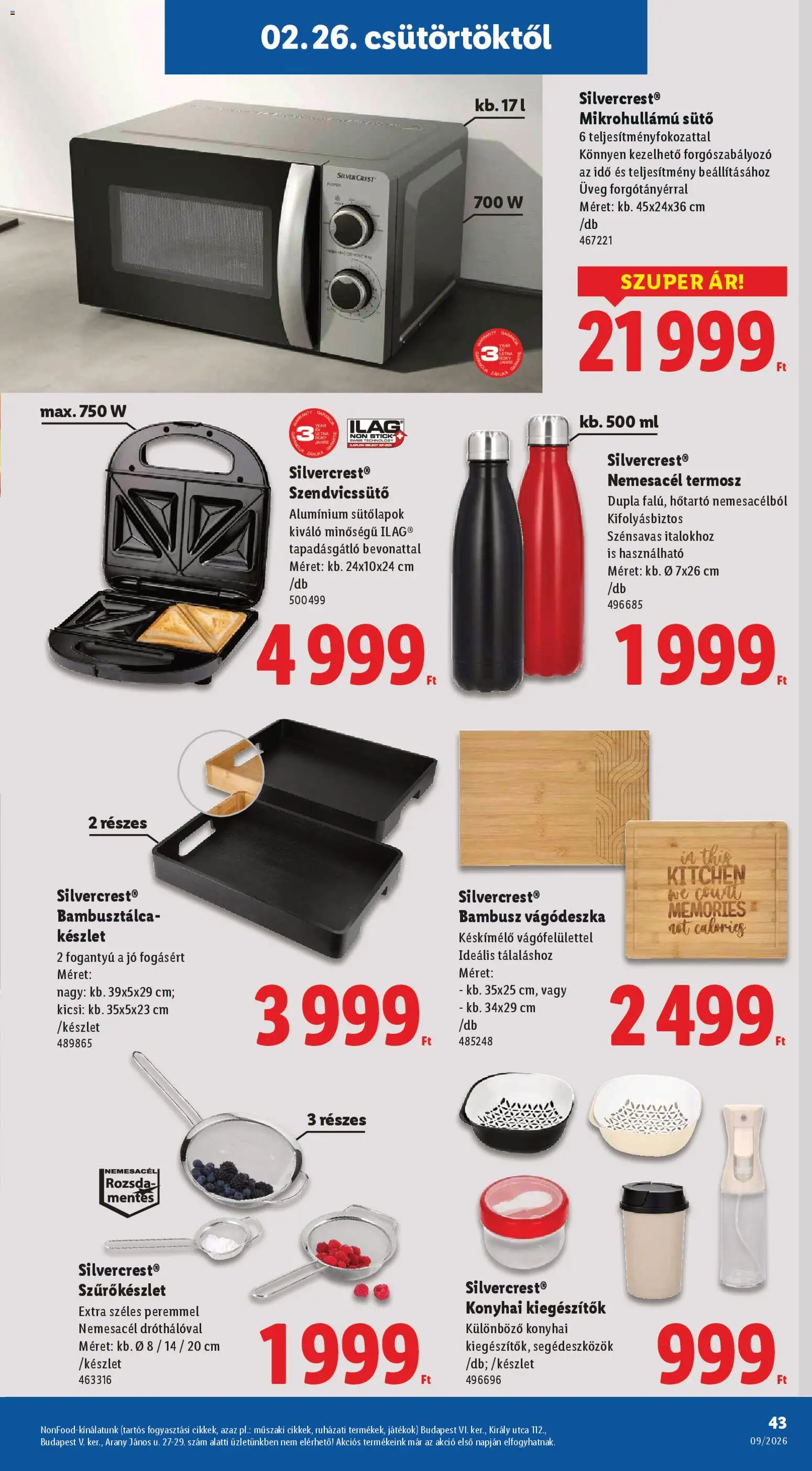 Lidl akciós ujság - amely érvényes a következő dátumtól: 26.02.2026 | Oldal: 43 | Termékek: Vágódeszka, Sütő, Játékok, Termosz