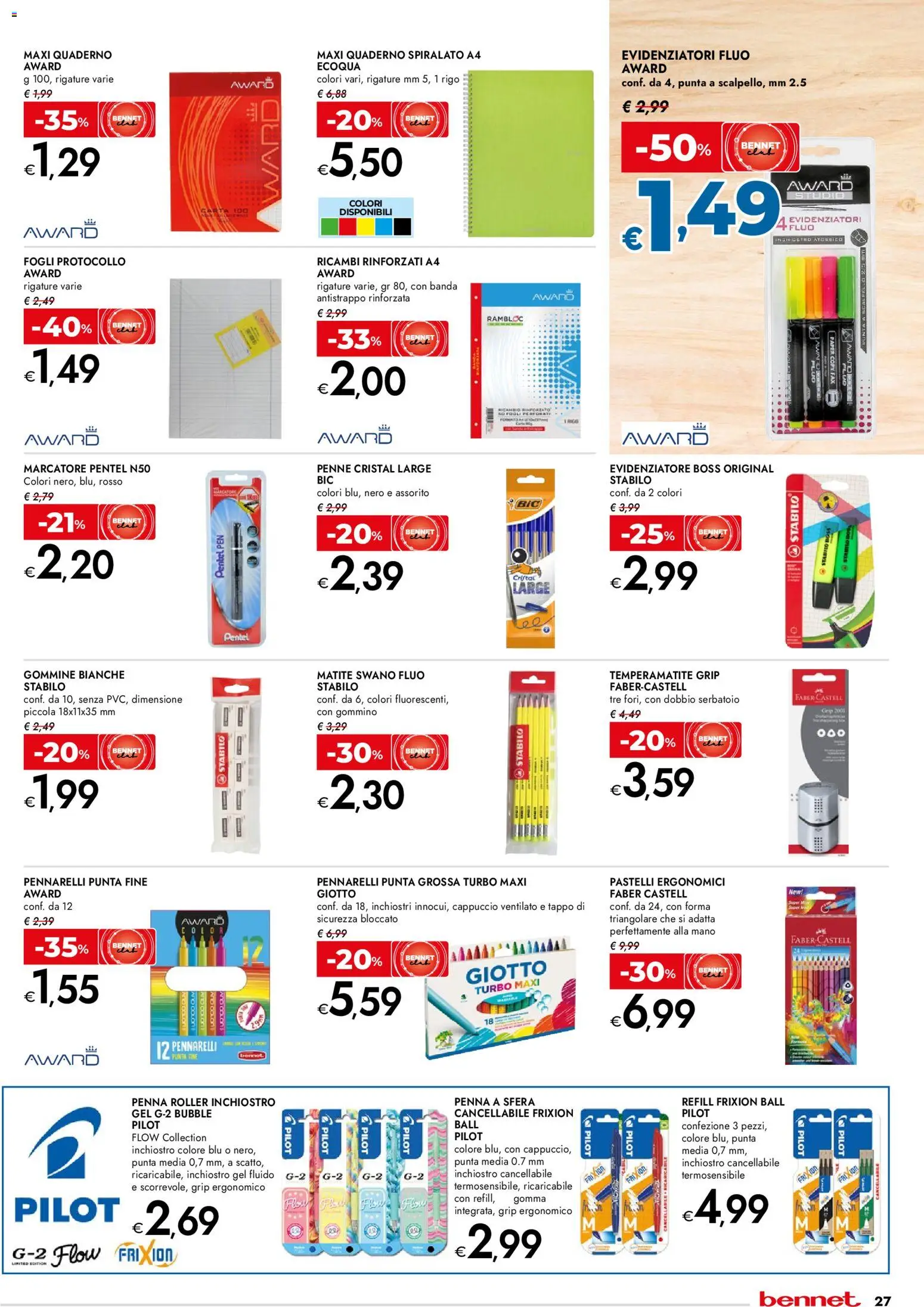 Volantino bennet del 02.01.2026 | Pagina: 27 | Prodotti: Cappuccio, Evidenziatore, Pennarelli, Pastelli