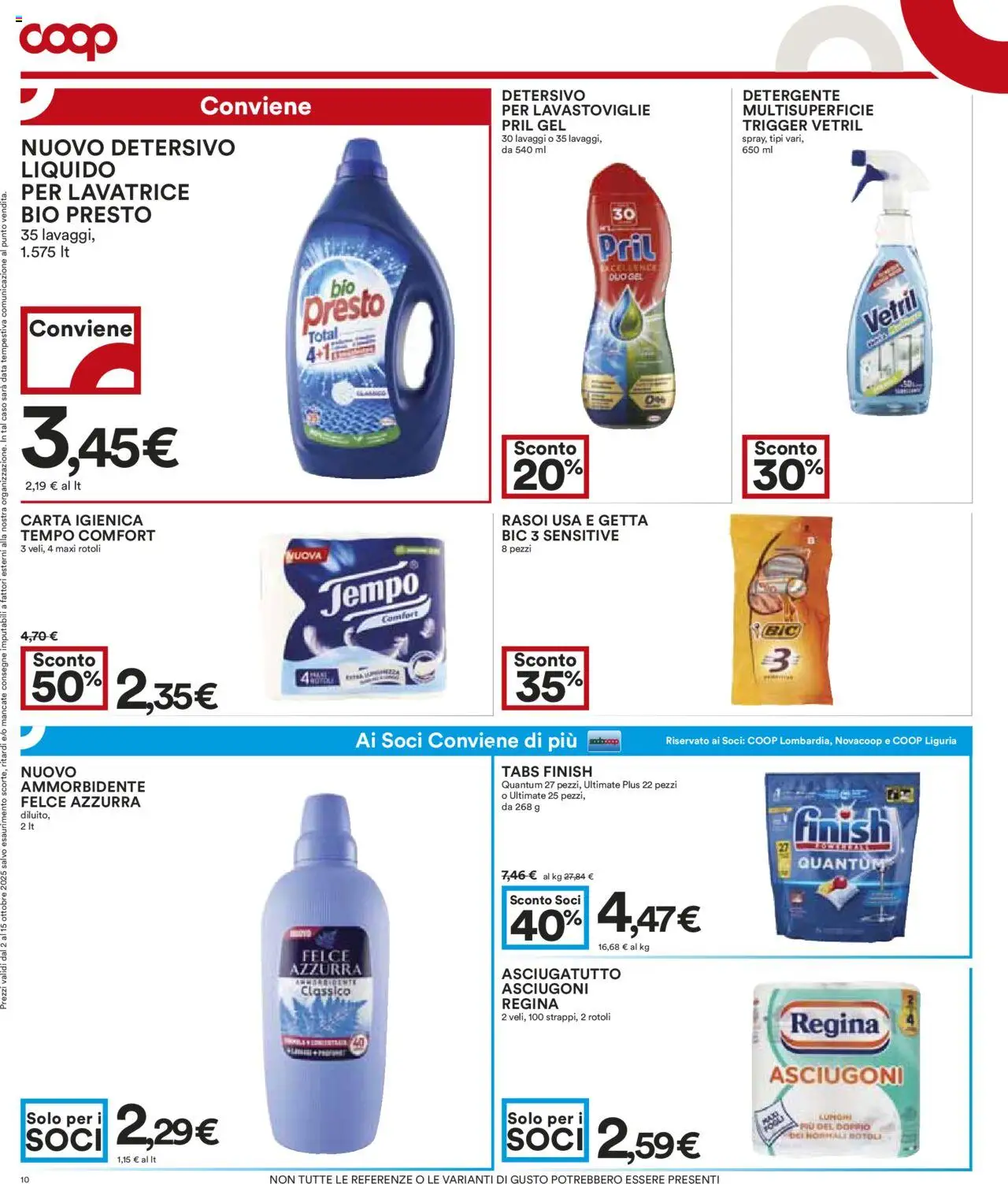 Volantino COOP del 02.10.2025 | Pagina: 10 | Prodotti: Carta igienica, Detergente, Detersivo per lavastoviglie, Asciugatutto