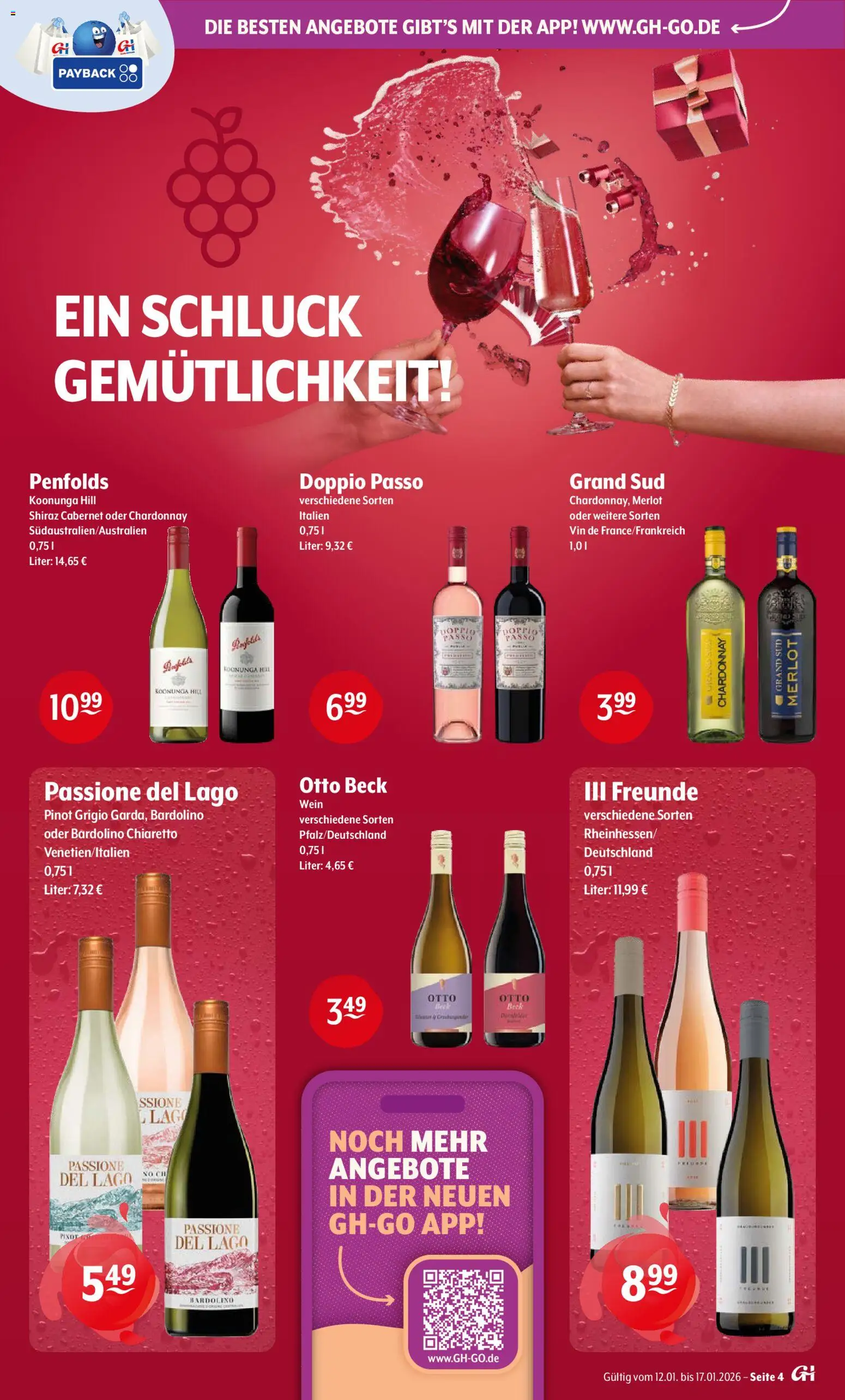 Trink und Spare Prospekt – gültig ab 12.01.2026 | Seite: 4 | Produkte: Merlot, Doppio Passo, Grand sud, Wein