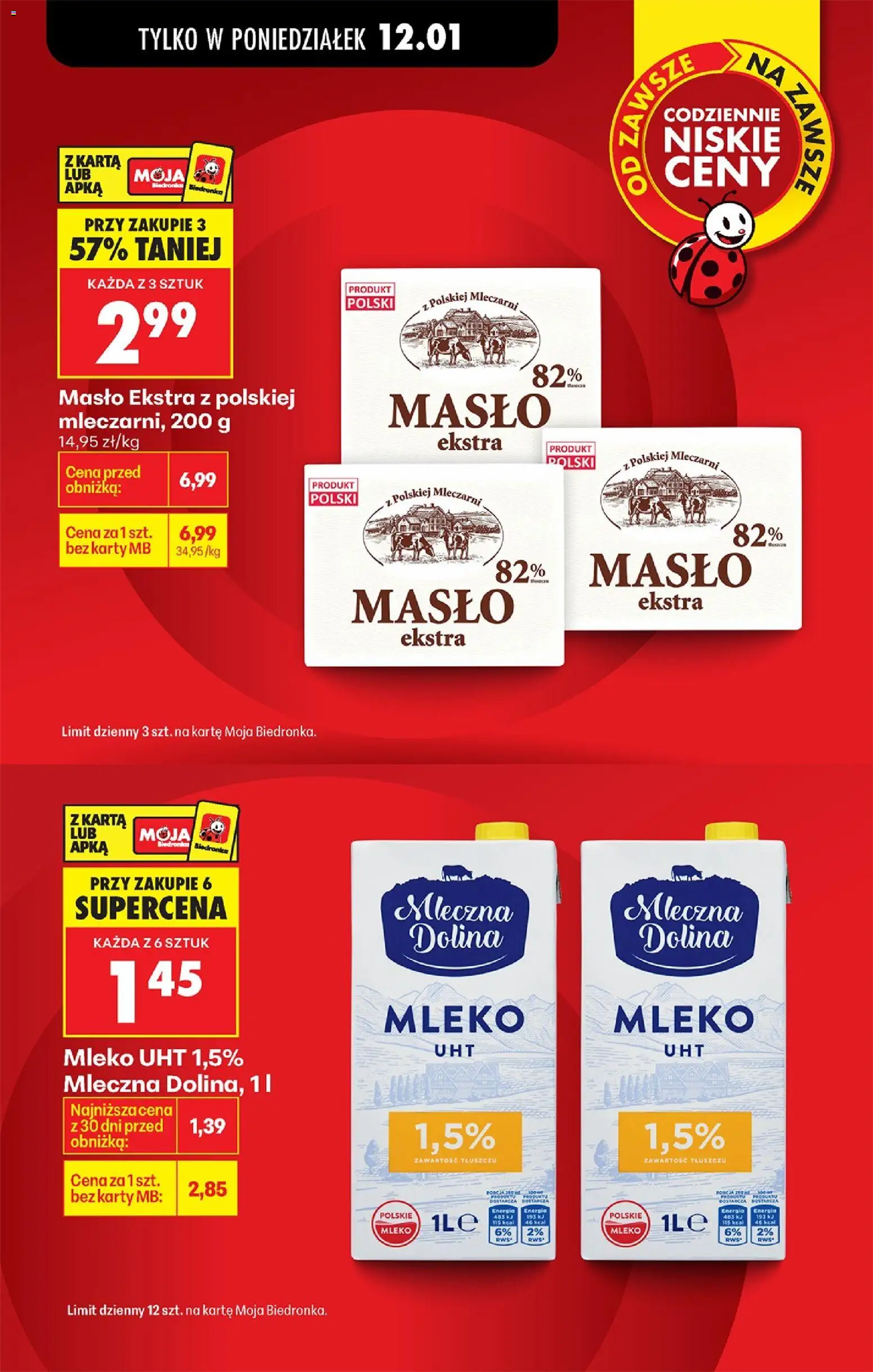 Biedronka gazetka od 12.01.2026 | Strona: 3 | Produkty: Karta, Mleko, Masło
