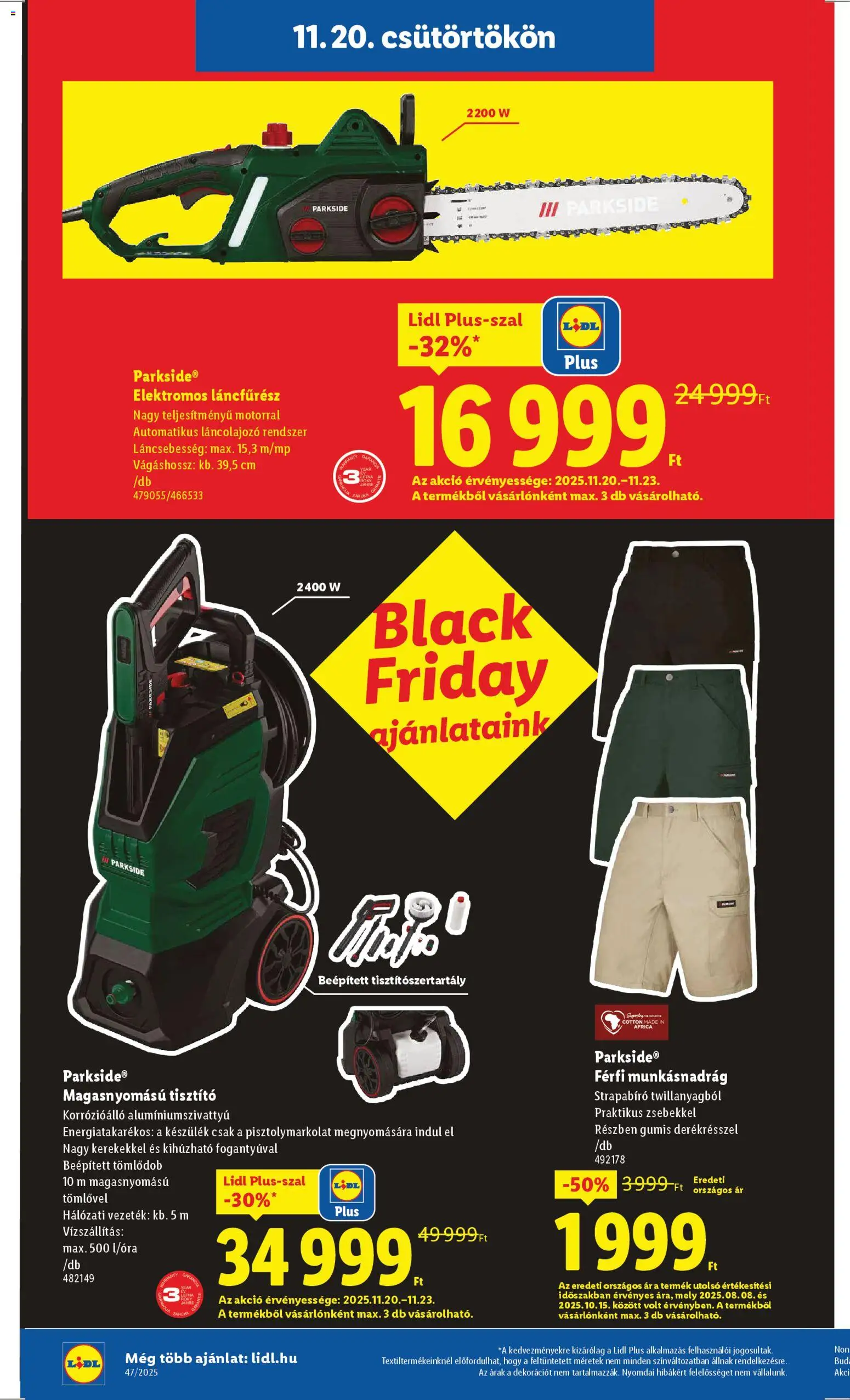 Lidl akciós ujság - amely érvényes a következő dátumtól: 20.11.2025 | Oldal: 6 | Termékek: Parkside, Munkásnadrág, Elektromos láncfűrész, Láncfűrész