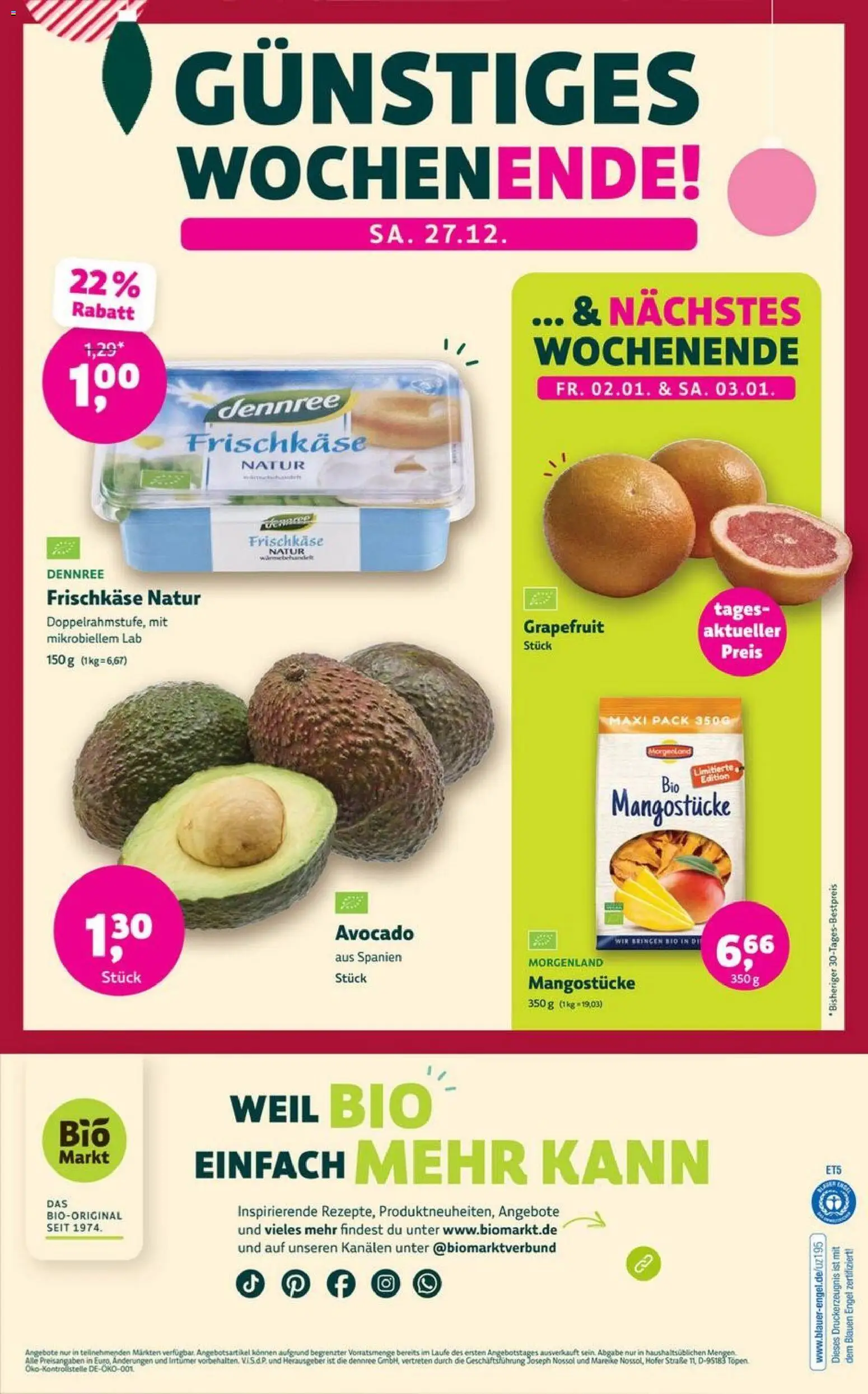 Denns BioMarkt Angebote – gültig ab 17.12.2025 | Seite: 16 | Produkte: Avocado, Grapefruit, Frischkase