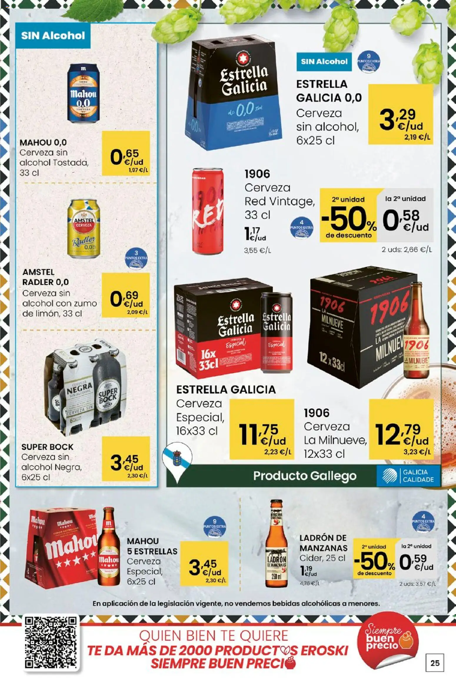 Eroski - Quen ben te quere farache aforrar │ válido desde el 15.01.2026 | Página: 25 | Productos: Cerveza sin alcohol, Cerveza, Manzanas, Té