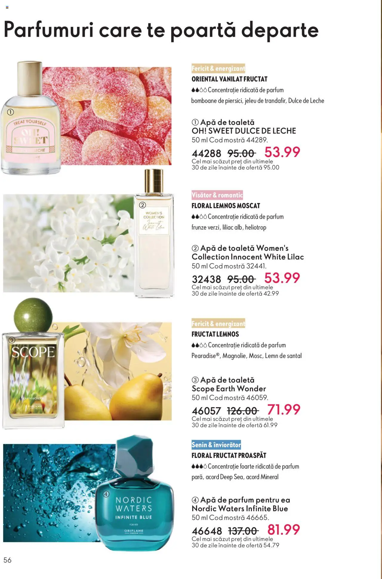 Noul catalog Oriflame – valabil de la 12.11.2025 | Pagină: 56 | Produse: Toaletă, Apă de toaletă, Bomboane, Apă