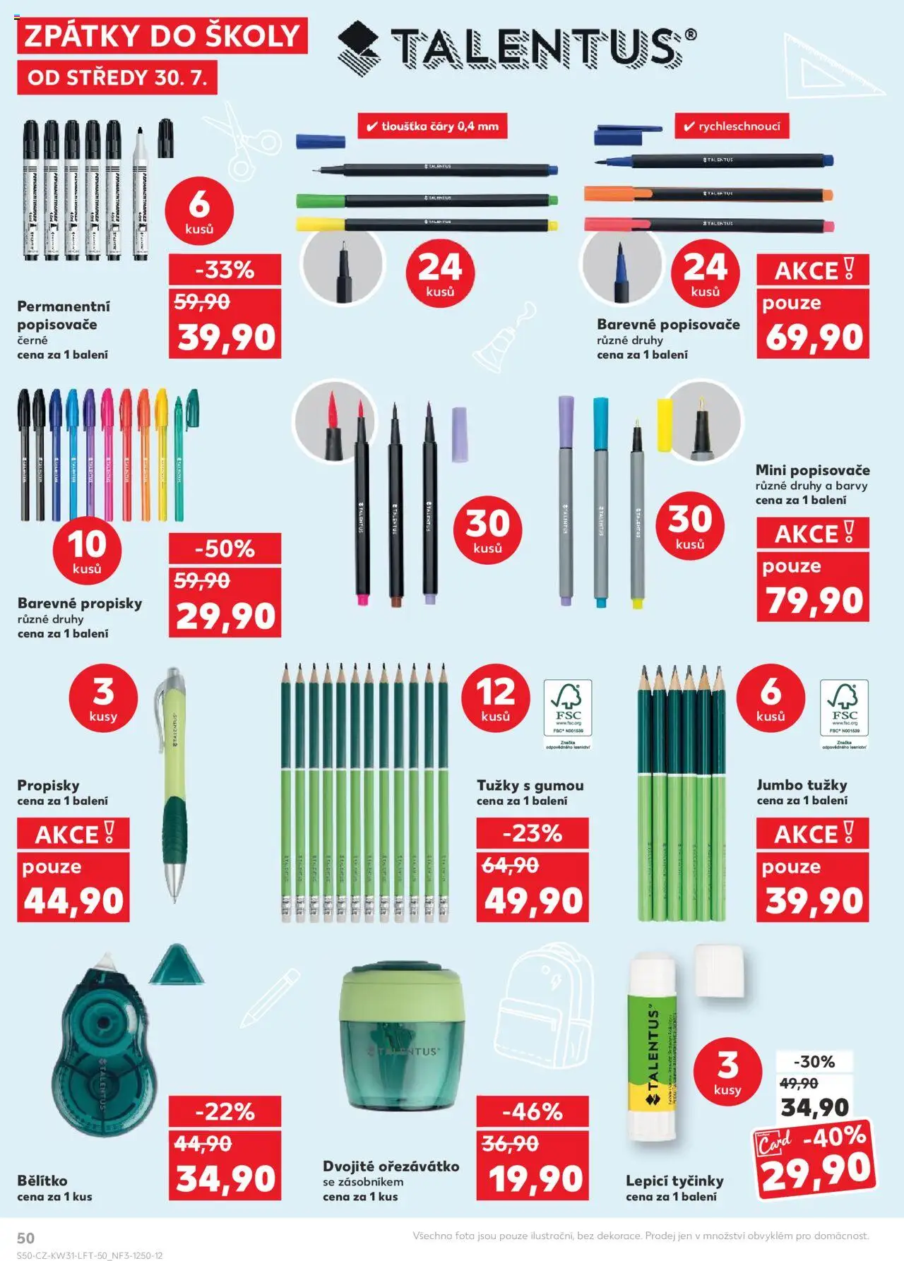 Kaufland leták - Plzeň Bory od 30.07.2025 | Strana: 50 | Produkty: Tyčinky, Ořezávátko, Talentus, Barvy