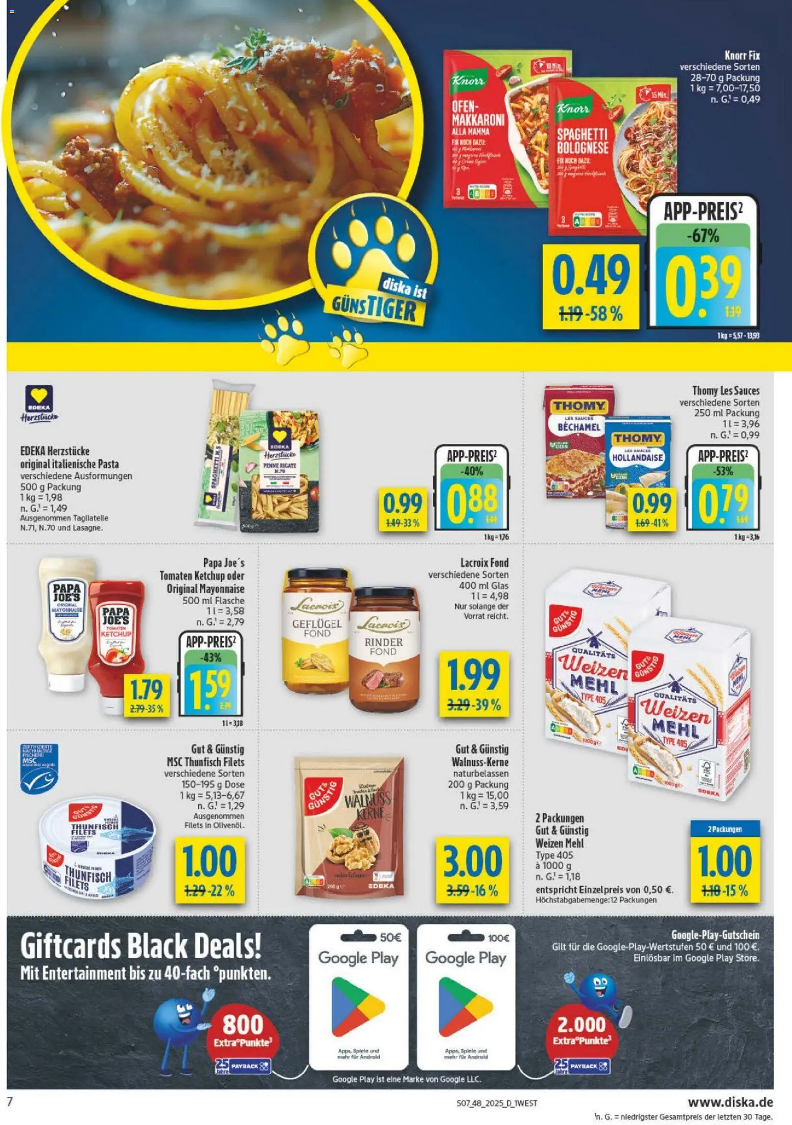 Diska - Diska Angebote Bayern KW48 – gültig ab 24.11.2025 | Seite: 7 | Produkte: Mehl, Tomaten, Knorr, Pasta