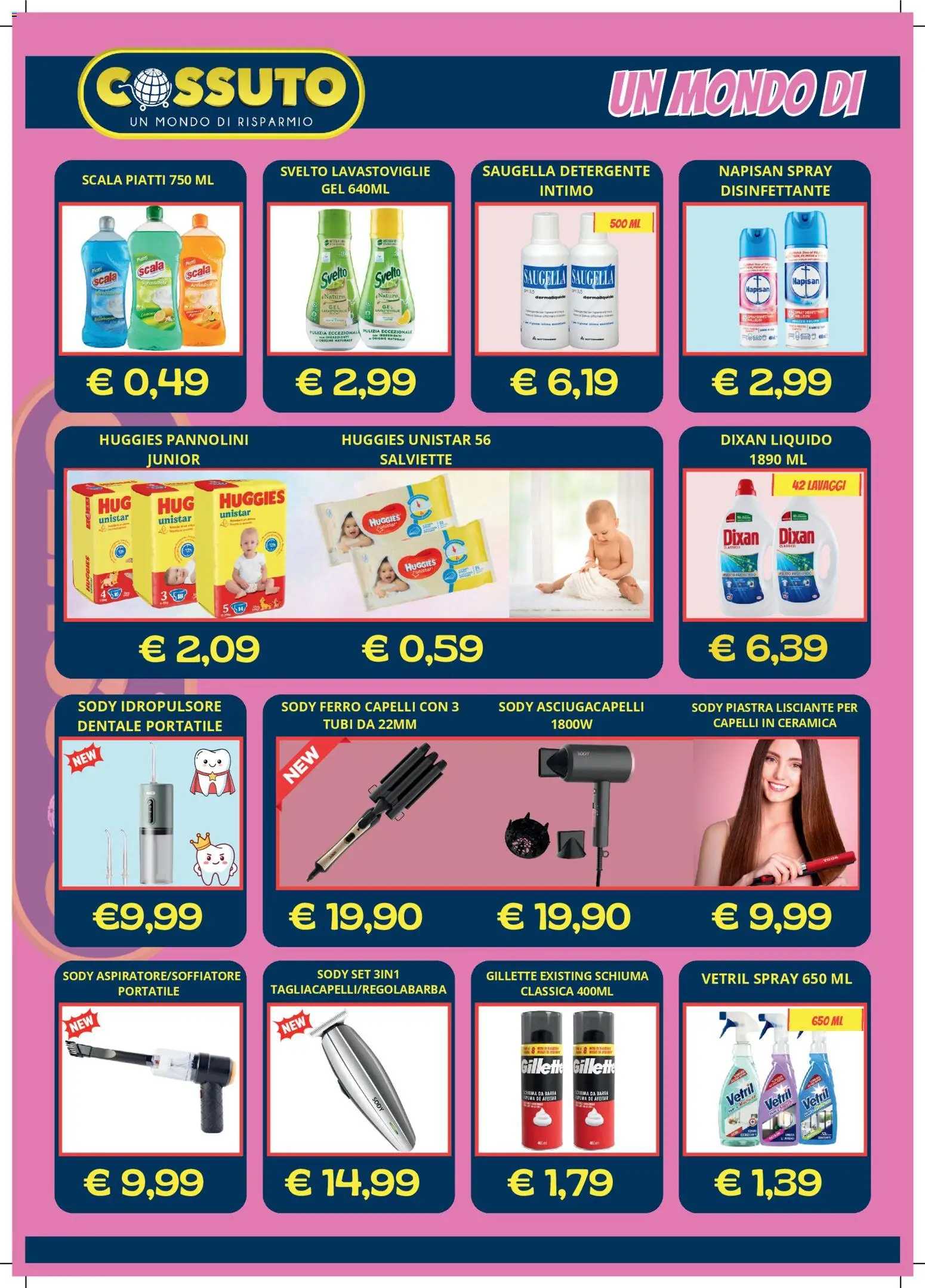 Volantino Cossuto del 23.02.2026 | Pagina: 2 | Prodotti: Pannolini, Detergente, Lavastoviglie, Asciugacapelli