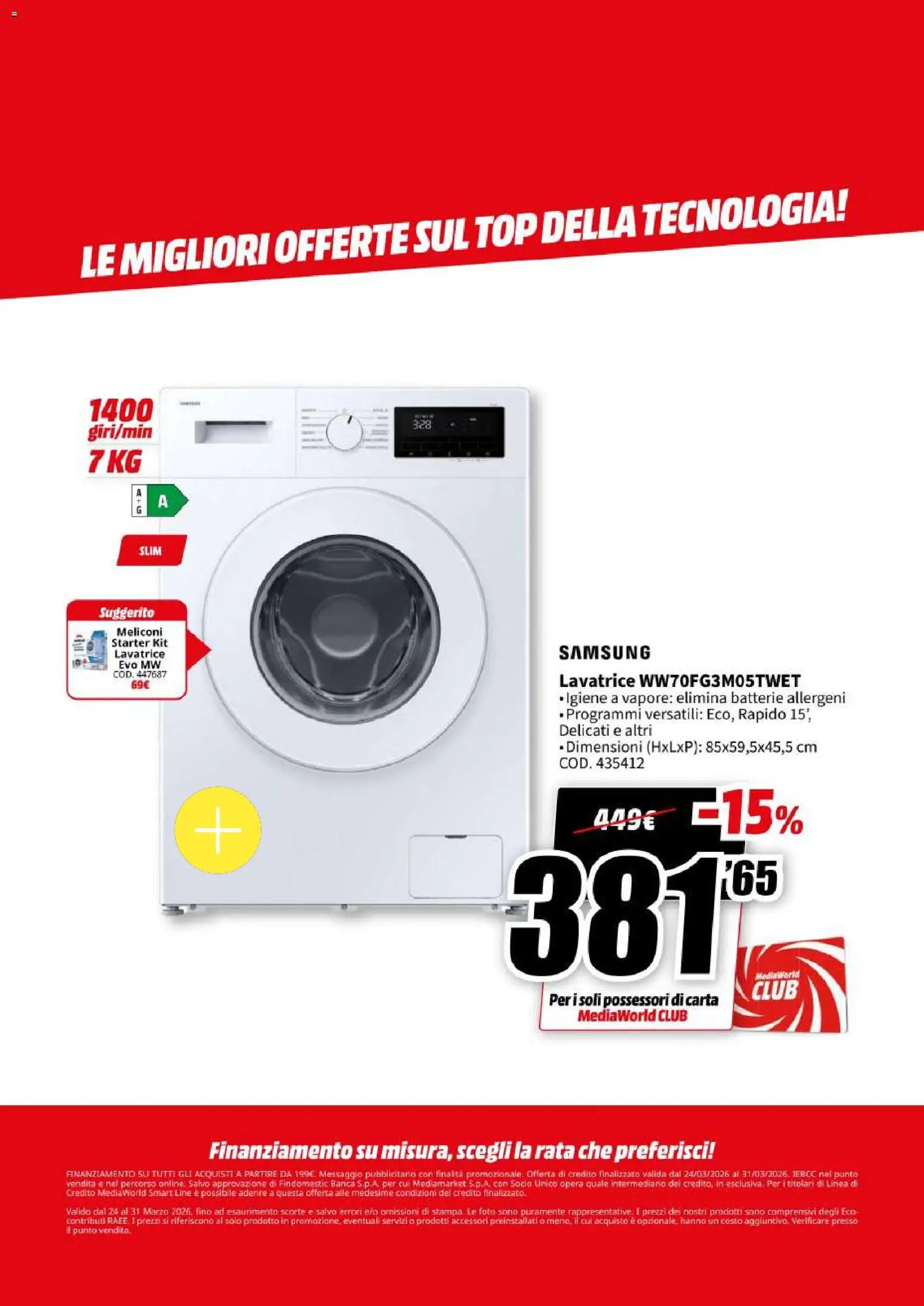Volantino Media World del 24.03.2026 | Pagina: 56 | Prodotti: Top, Lavatrice, Stampa, Samsung