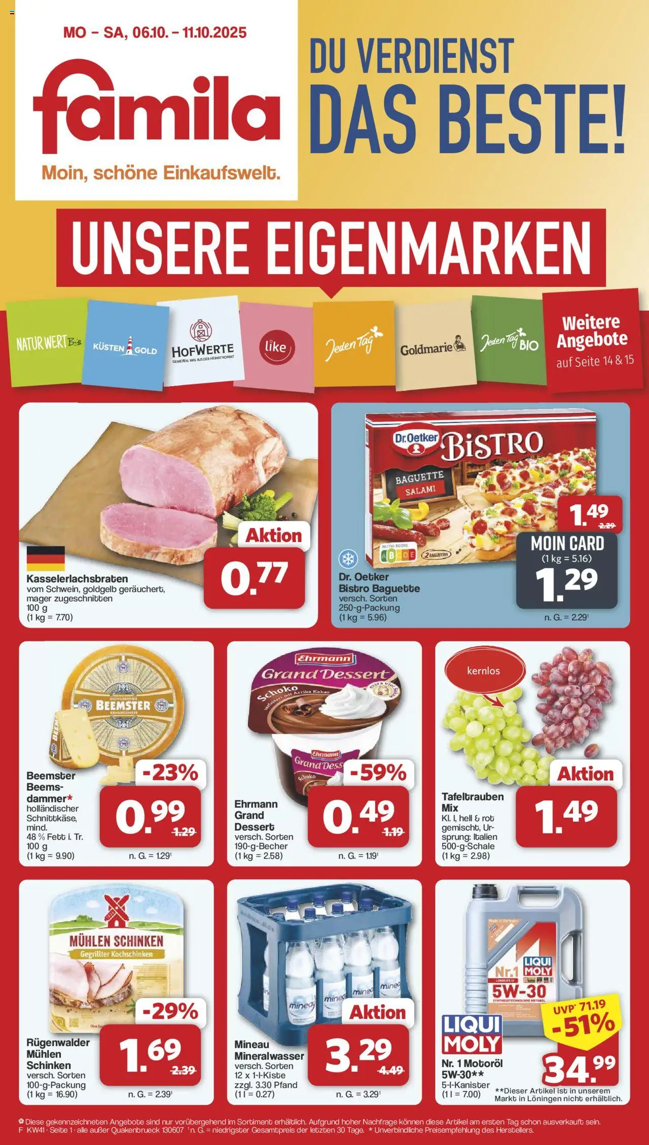 Famila Nordwest Prospekt 	 – gültig ab 06.10.2025 | Seite: 1 | Produkte: Baguette, Mineralwasser, Salami, Schinken
