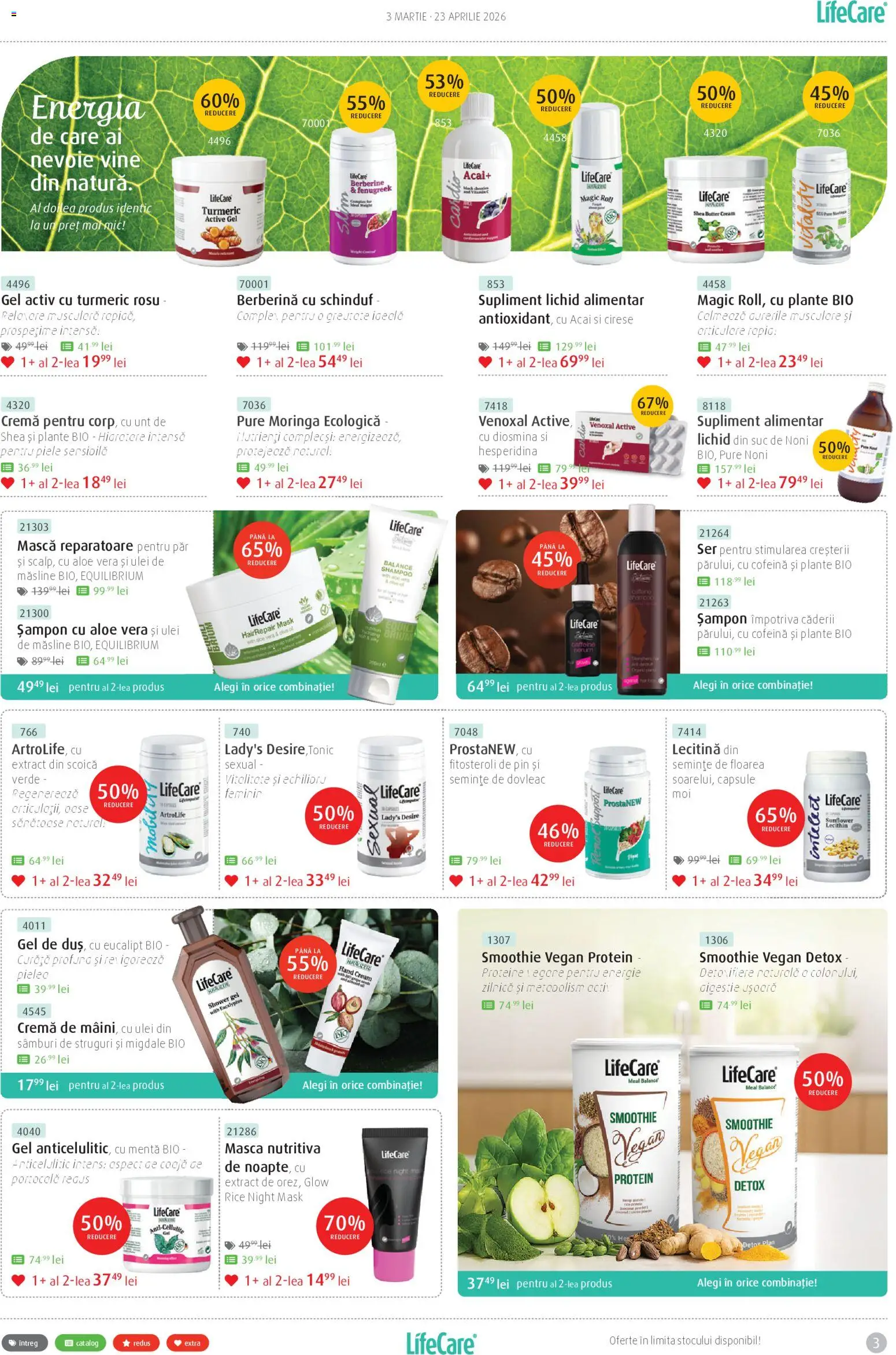 Noul catalog Life Care – valabil de la 03.03.2026 | Pagină: 3 | Produse: Şerit ödül, Măsline, Cremă, Suc