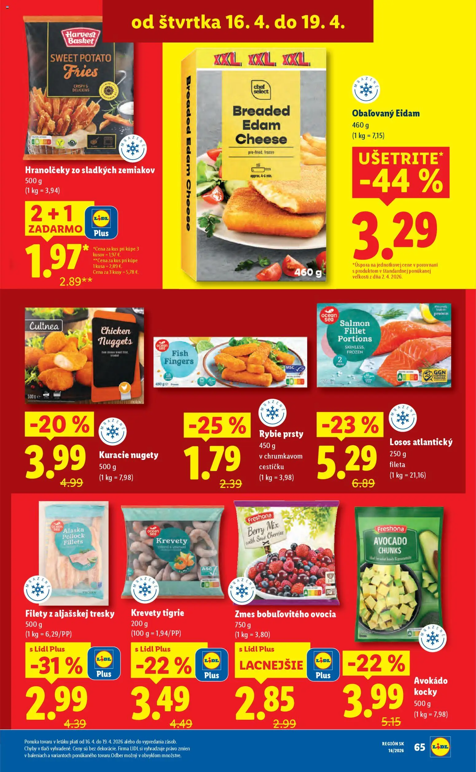 Nové Lidl akcie – leták je platný od 13.04.2026 | Strana: 63 | Produkty: Eidam, Protein, Losos, Avokádo