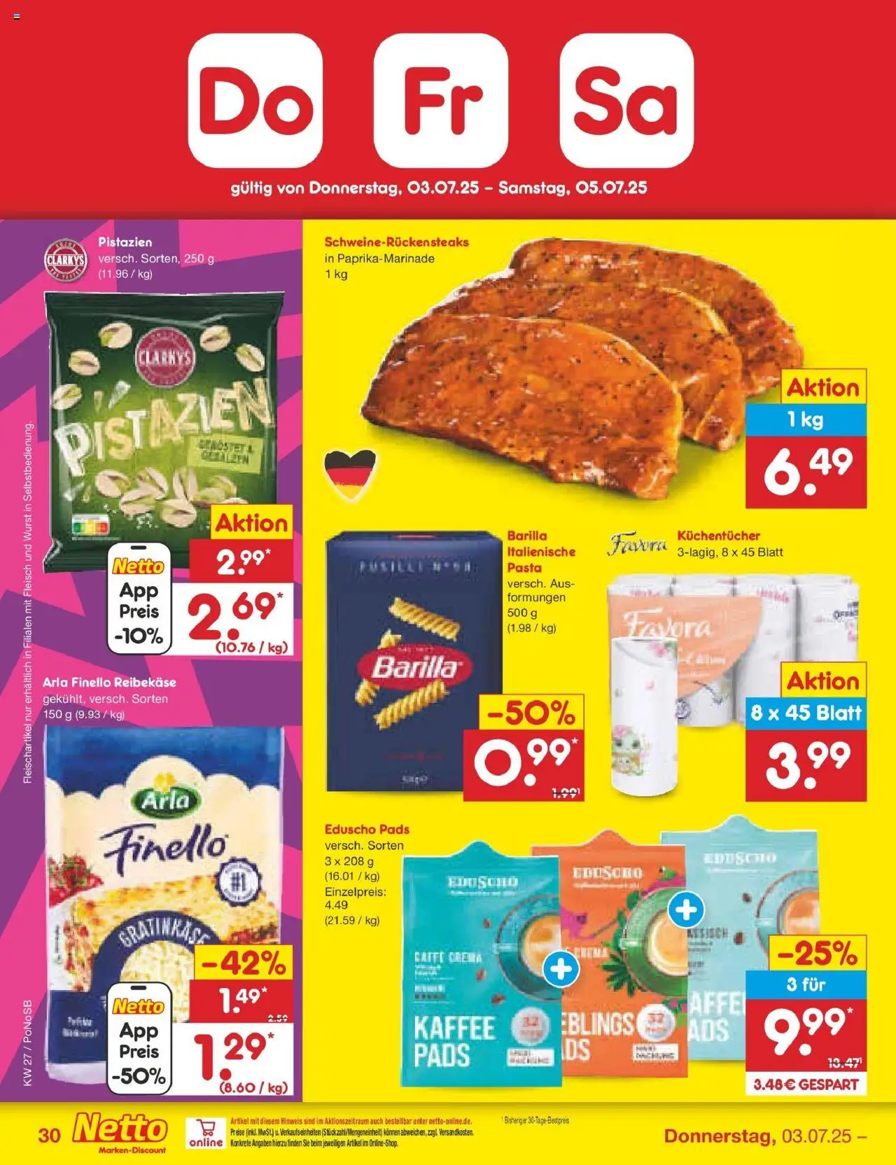 Netto Marken-Discount prospekt Amberg	 - gültig ab dem 29.06.2025 | Seite: 50 | Produkte: Pasta, Steak, Reibekase, Eduscho