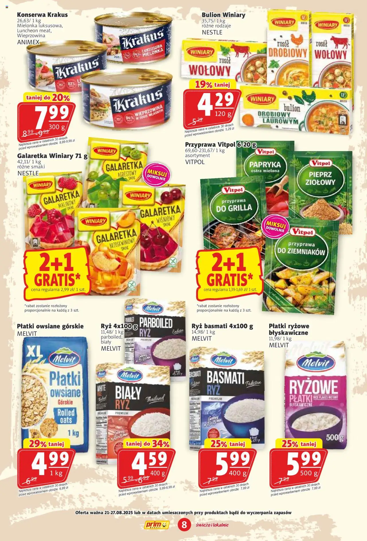 Prim Market Gazetka od 21.08.2025 | Strona: 8 | Produkty: Galaretka, Płatki ryżowe, Ryż, Pieprz