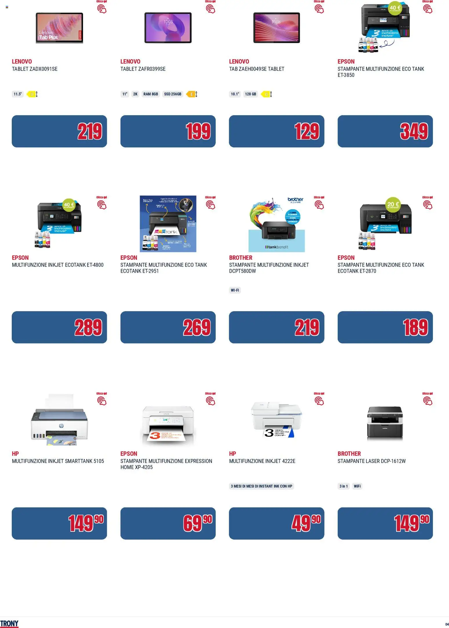 Volantino Trony del 04.12.2025 | Pagina: 4 | Prodotti: Tablet, Stampante