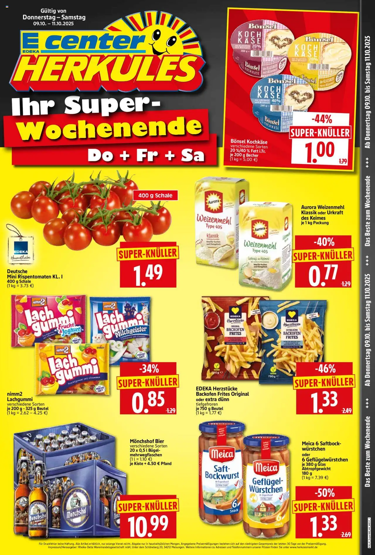 HERKULES  Sonderbeilage – gültig ab 09.10.2025 | Seite: 1 | Produkte: Bockwurst, Monchshof, Bier, Backofen