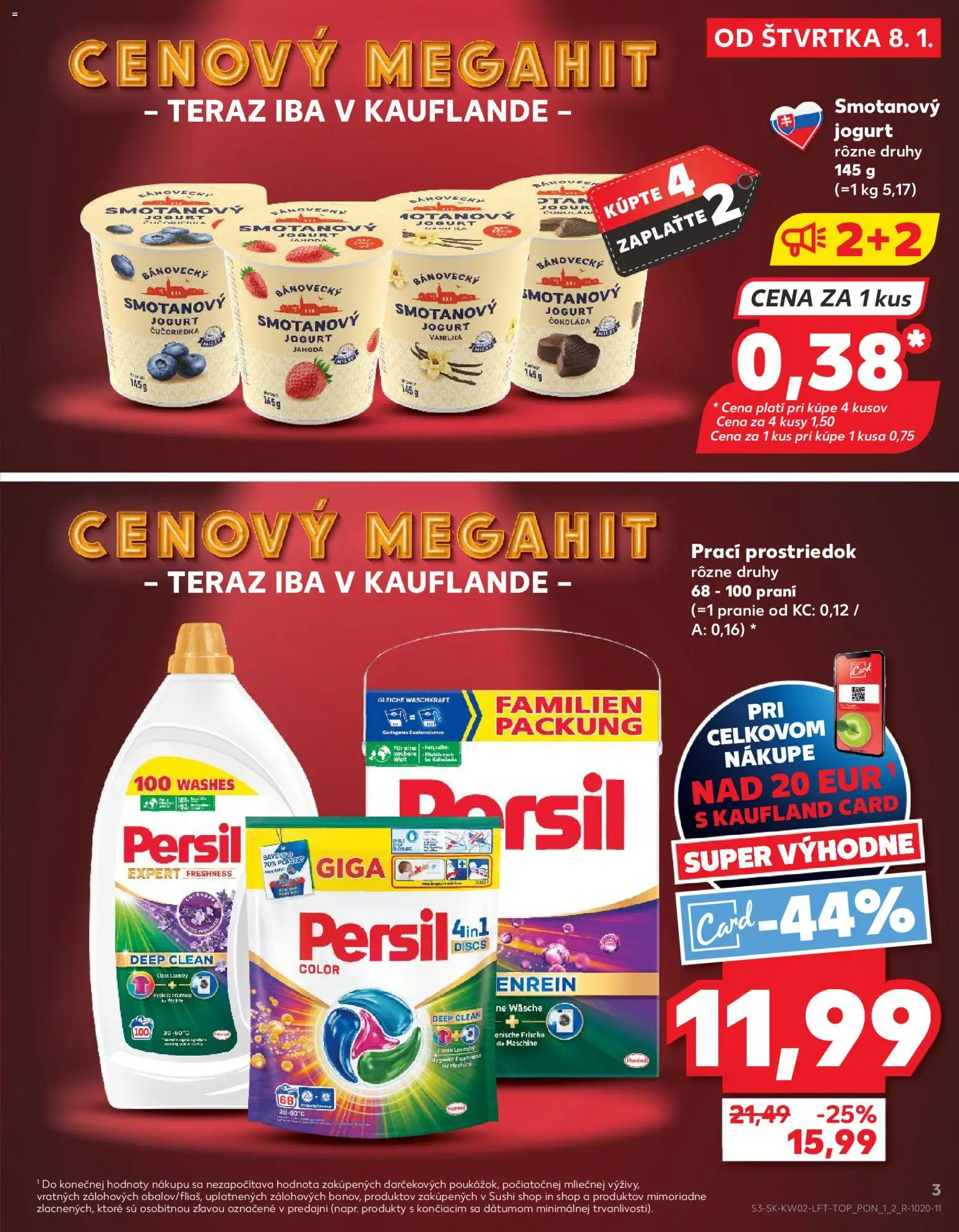 Nové Kaufland akcie – leták je platný od 08.01.2026 | Strana: 3 | Produkty: Jogurt, Persil, Čokoláda, Sushi