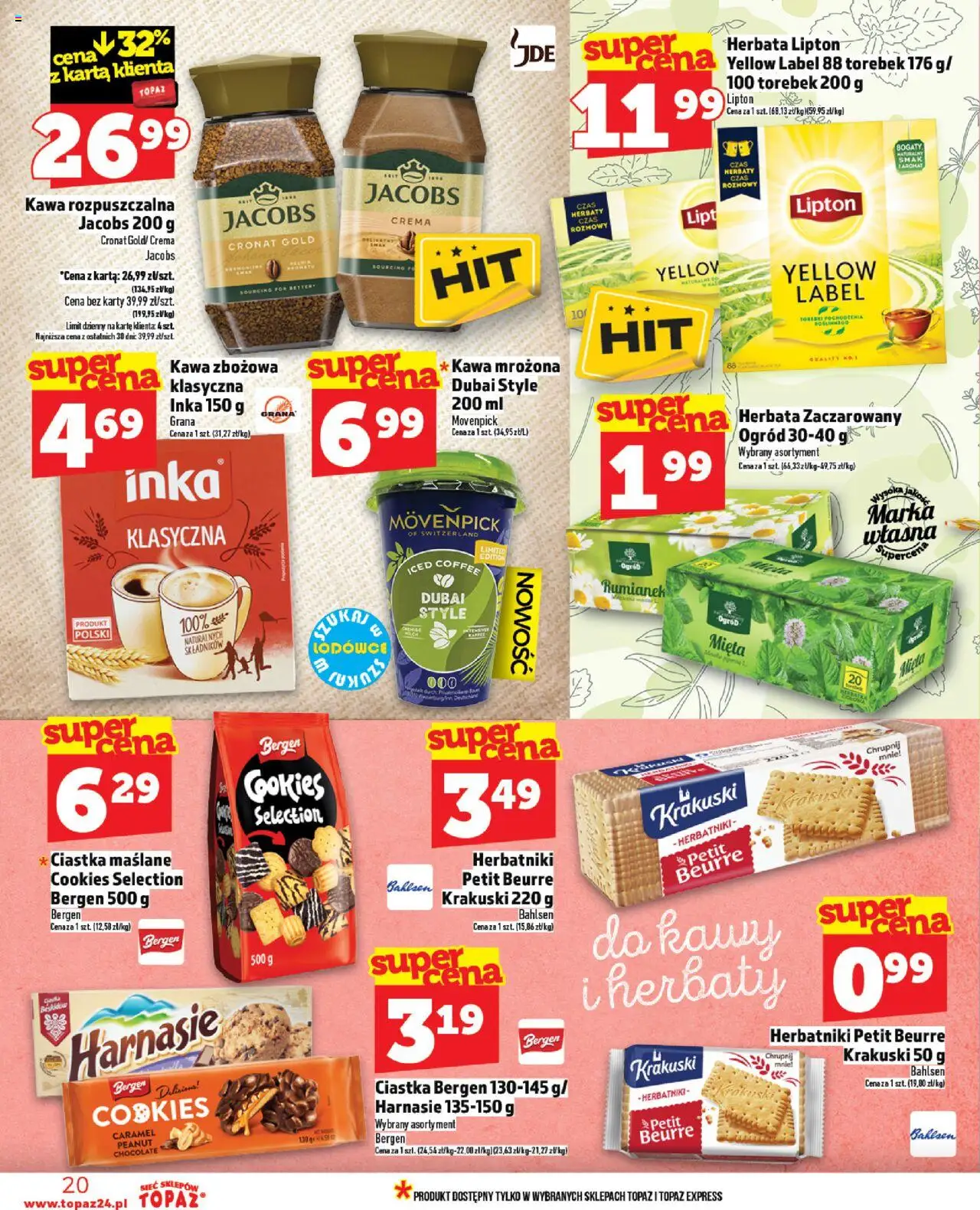 Topaz Gazetka MAZ od 07.08.2025 | Strona: 20 | Produkty: Karta, Herbatniki, Kawa, Ciastka