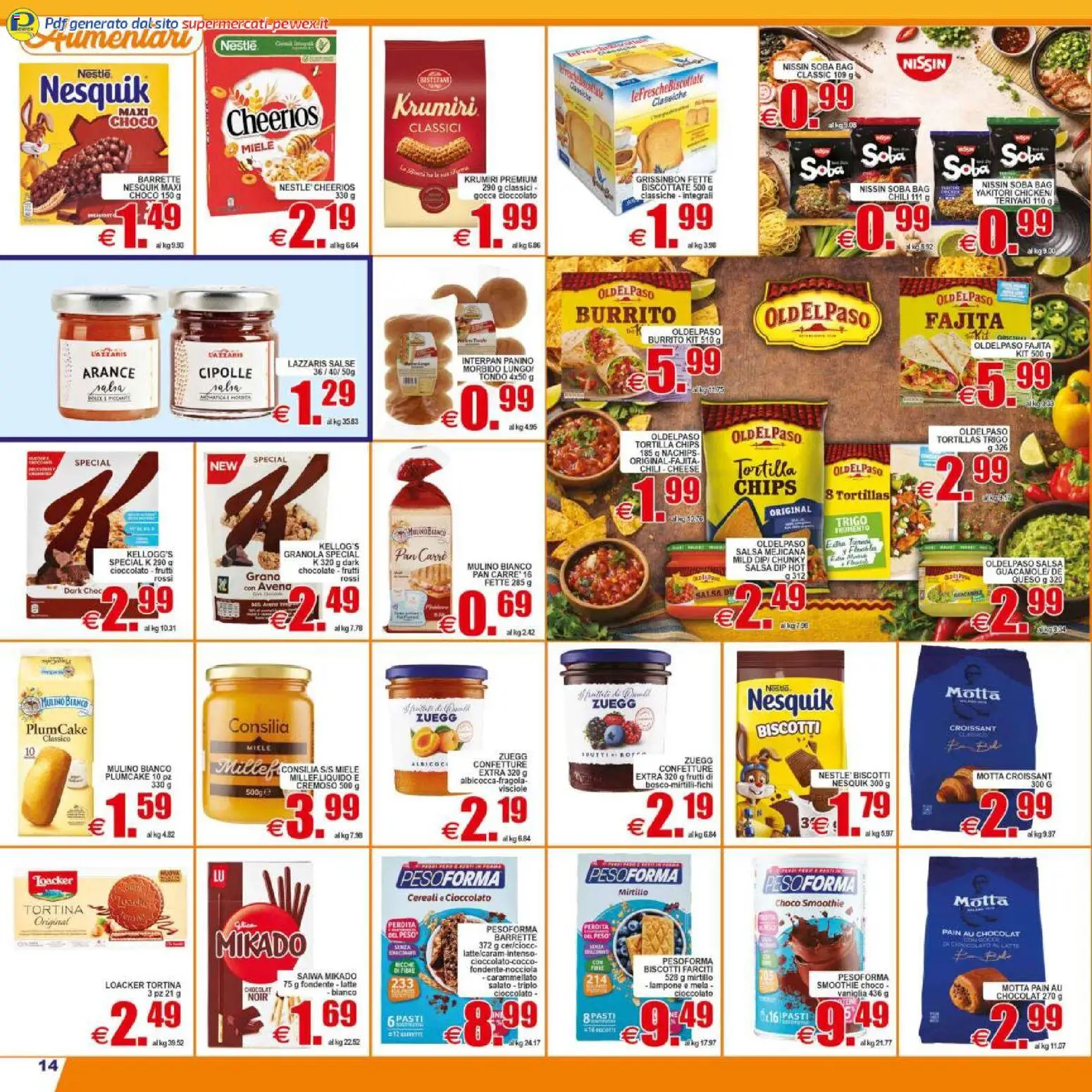Volantino Pewex del 29.04.2026 | Pagina: 14 | Prodotti: Cereali, Biscotti, Tortillas, Miele